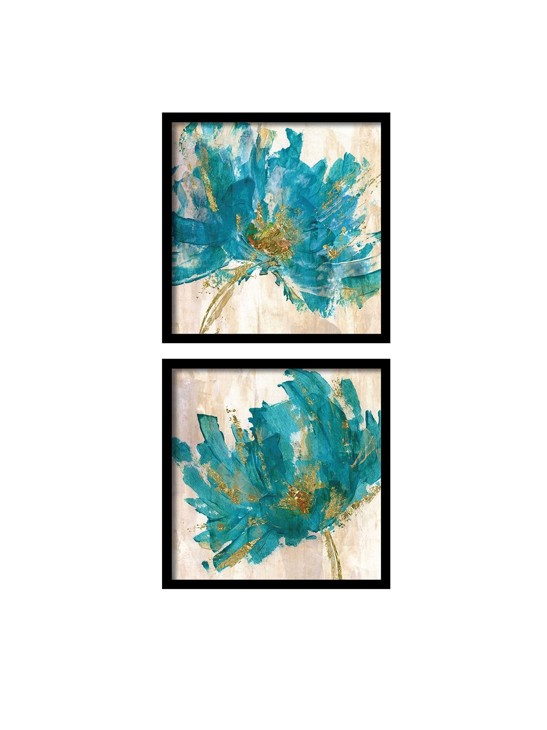 Art Street Set of 2 Blue & Black Flowers blooms Framed Wall Arts
