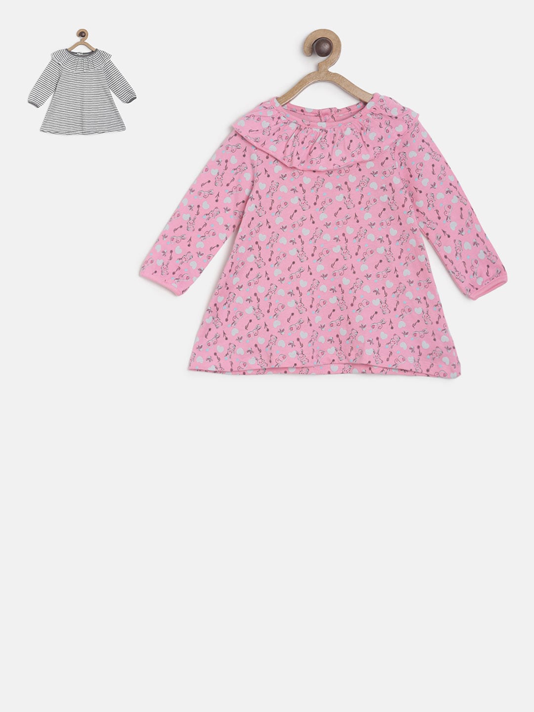 MINI KLUB Girls Set Of 2 Pink & Grey Printed A-Line Dress