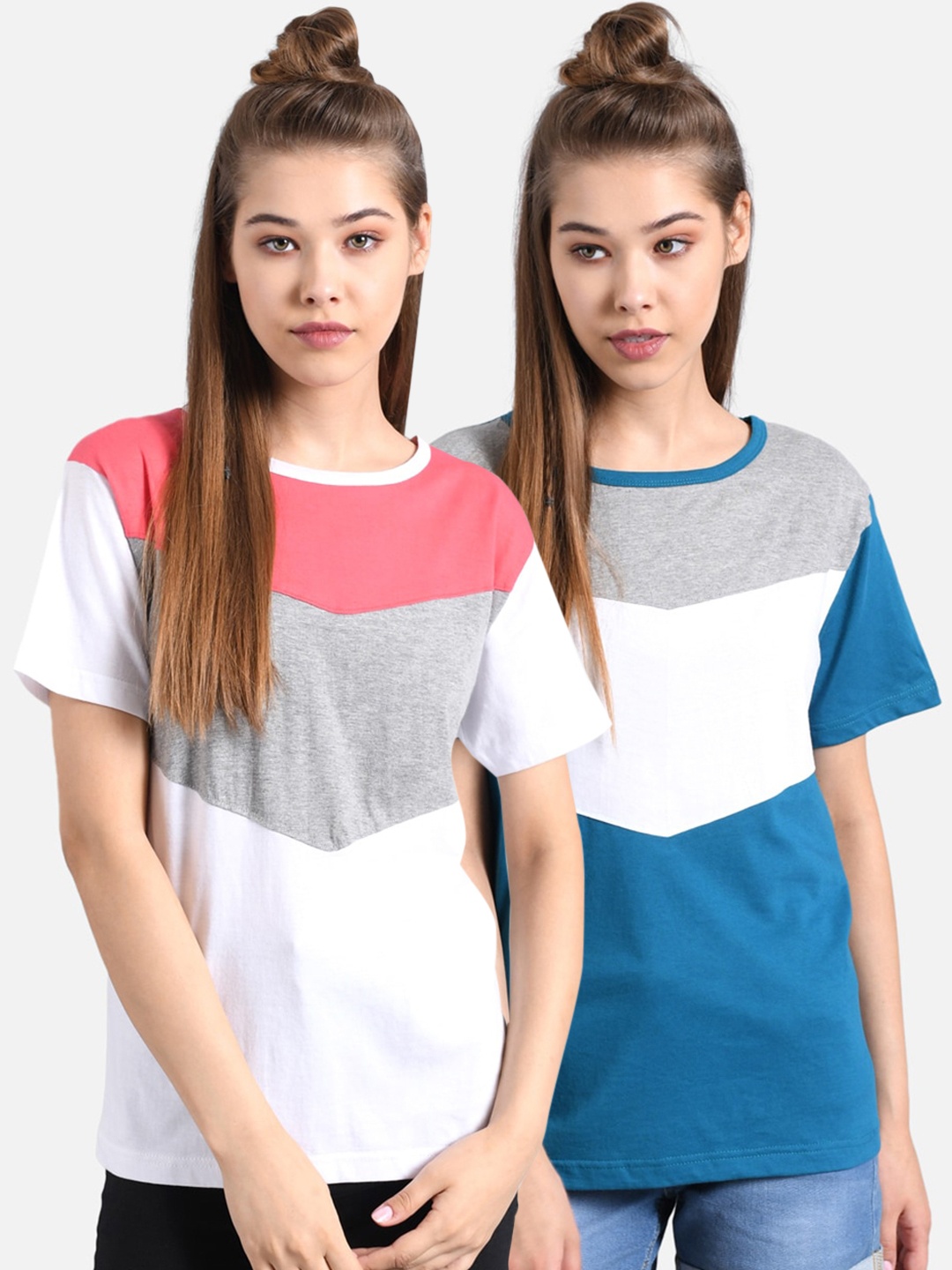 

Kotty Women Pack of 2 Colourblocked T-shirt, Multi