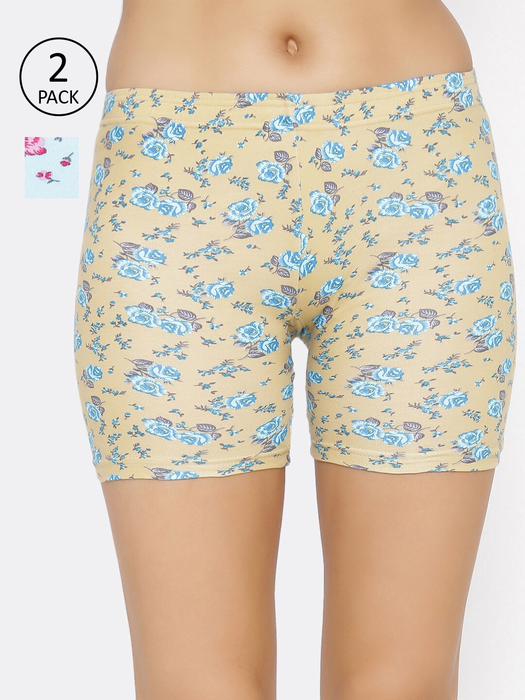 

Lady Lyka Women Pack Of 2 Printed Boy Shorts C-SHORT-PT-16-17, Turquoise blue