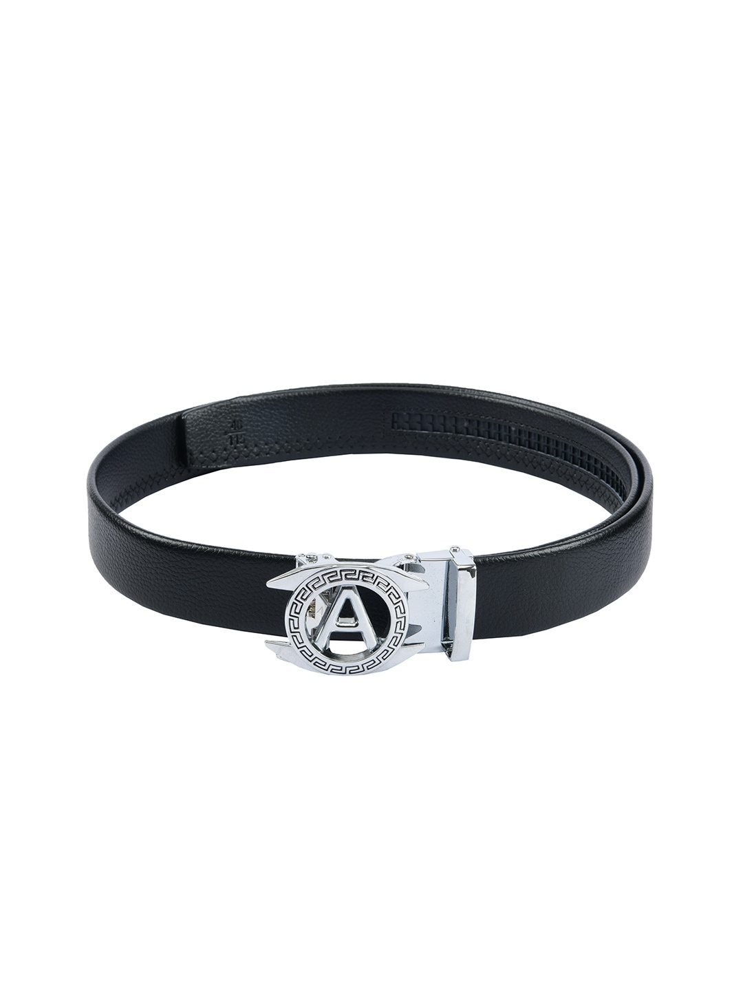 

WINSOME DEAL Men Black & Silver-Toned Solid Leather Belt
