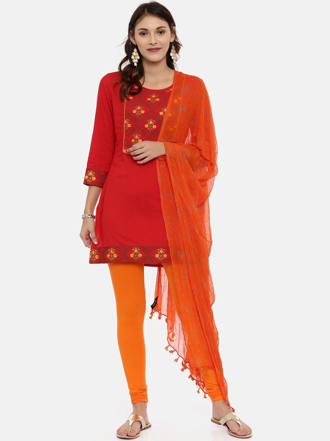 

Souchii Orange & Gold-Toned Solid Dupatta