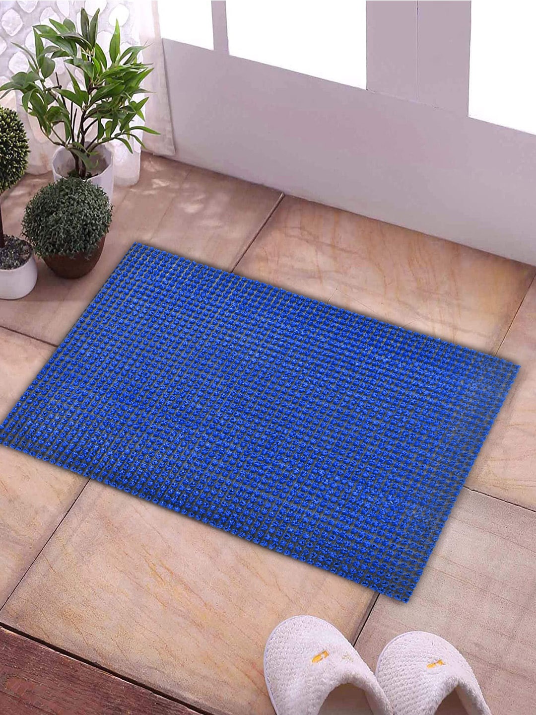Kuber Industries Blue Solid Heavy Duty Anti-Skid Doormat