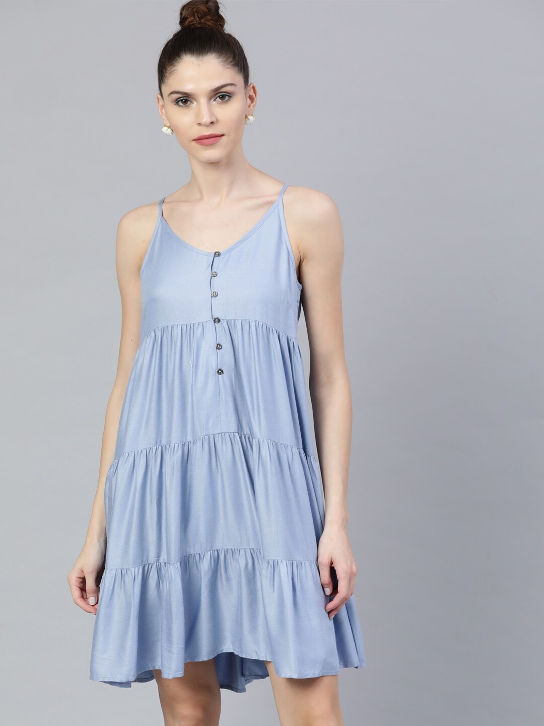 

STREET 9 Women Blue Solid A-Line Dress
