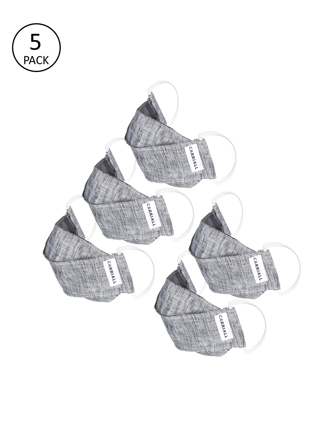 

Carriall Unisex 5 Pcs Grey 3-Ply Anti-Microbial Reusable Cloth Masks