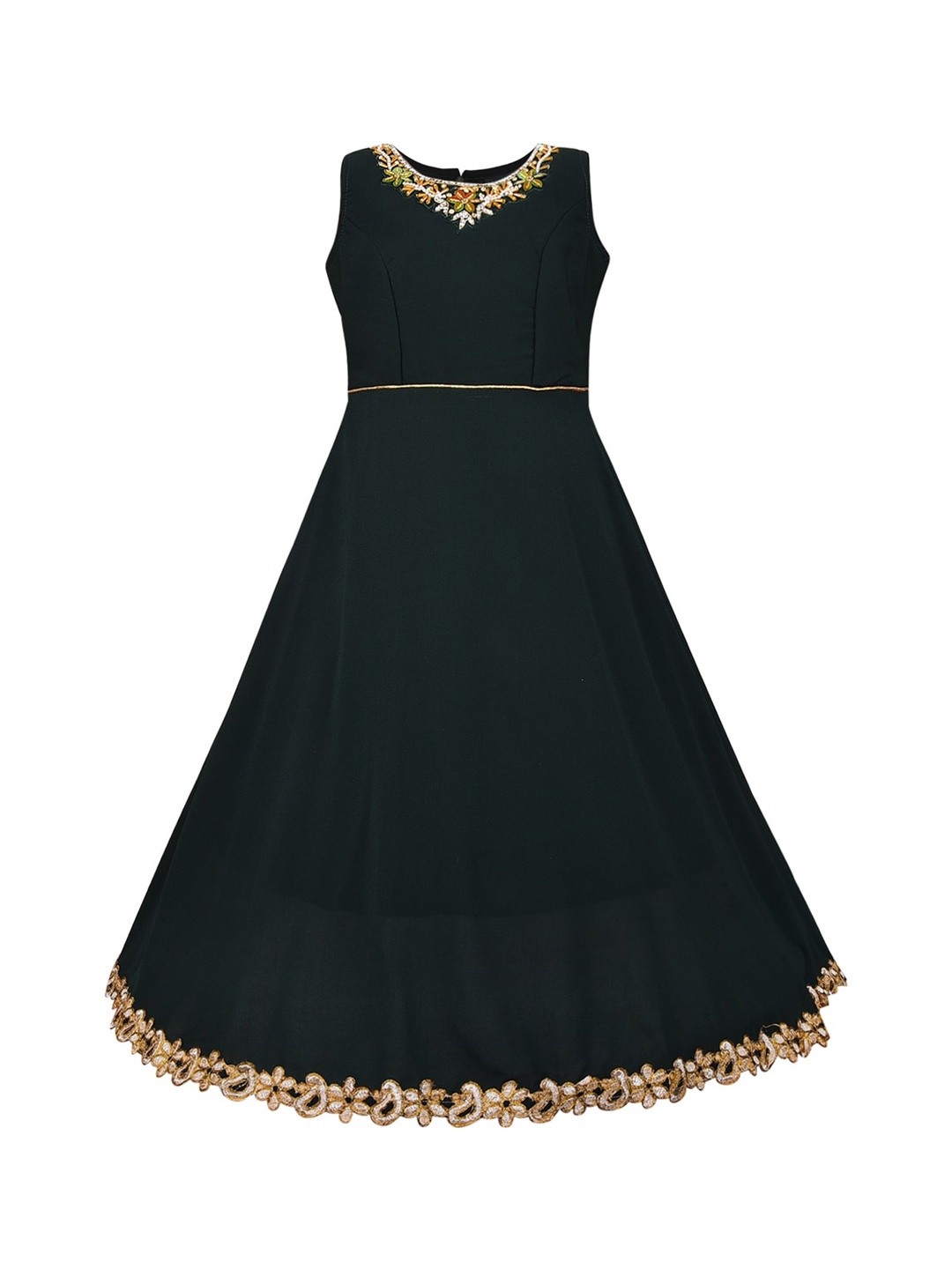 Wish Karo Girls Green Solid Maxi Dress
