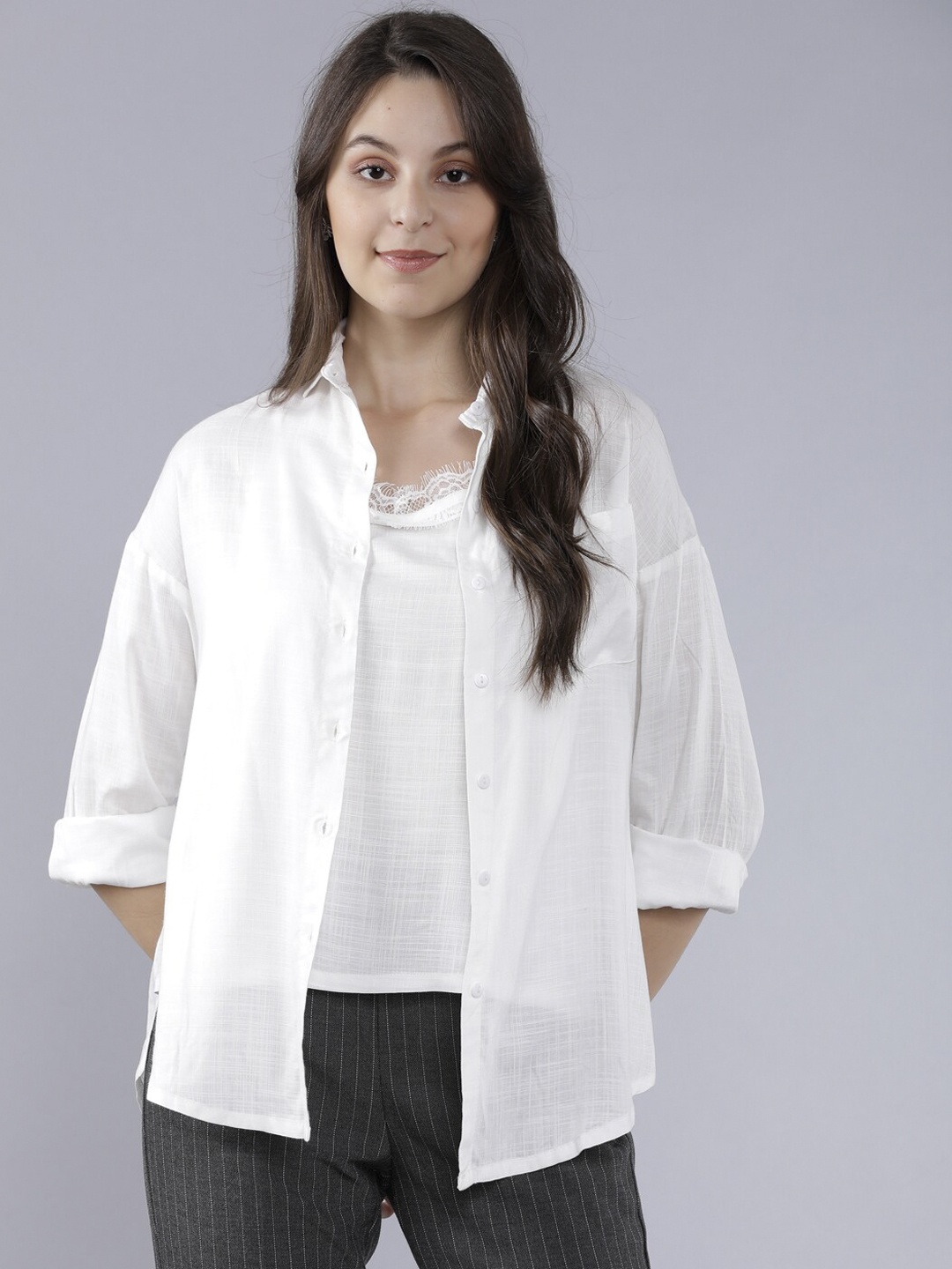 

Tokyo Talkies Women Off-White Regular Fit Self Design Casual Shirt