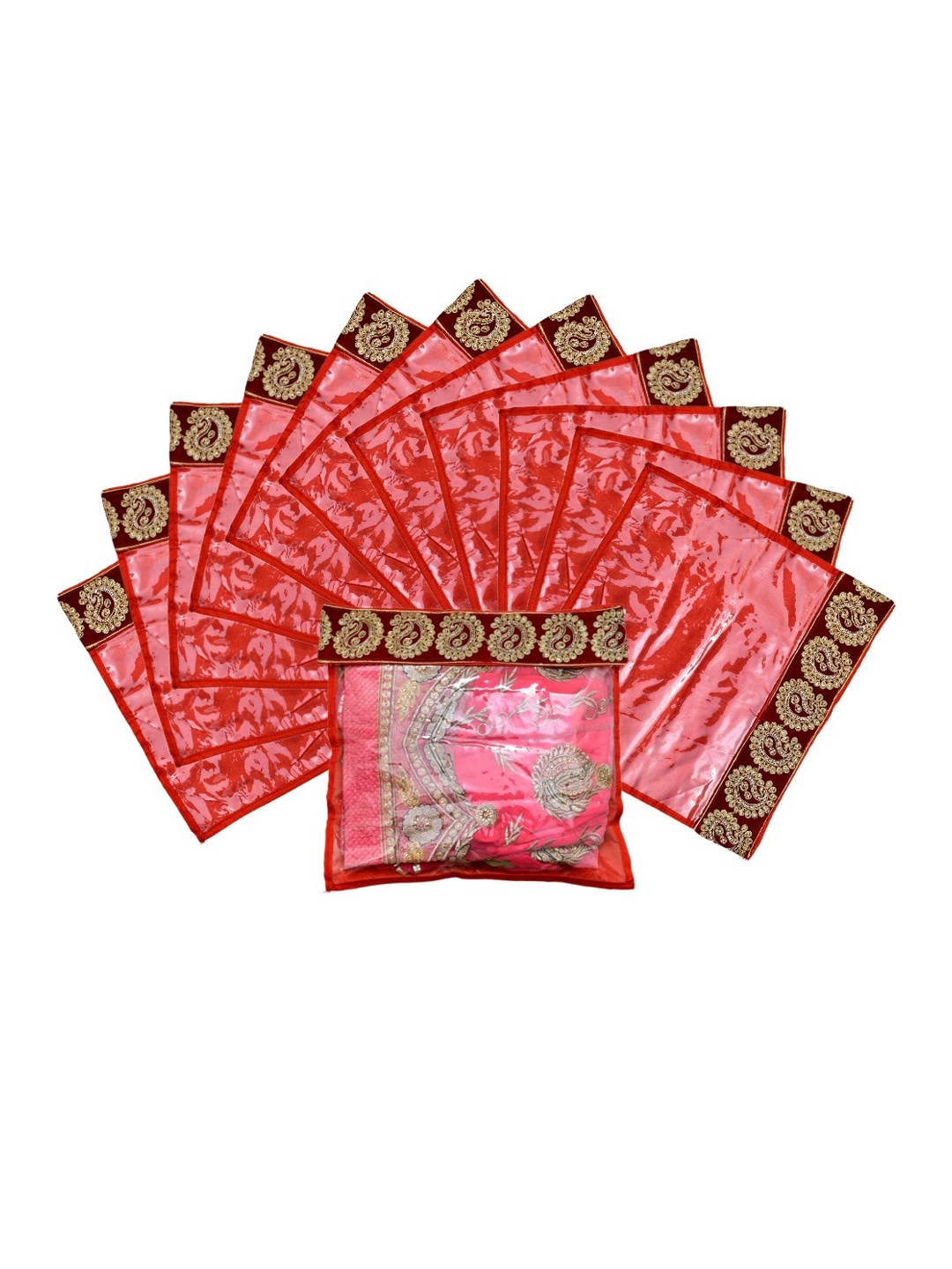 

Kuber Industries Set Of 12 Maroon Zari Border Flip Single Packing Saree Cover Organizers