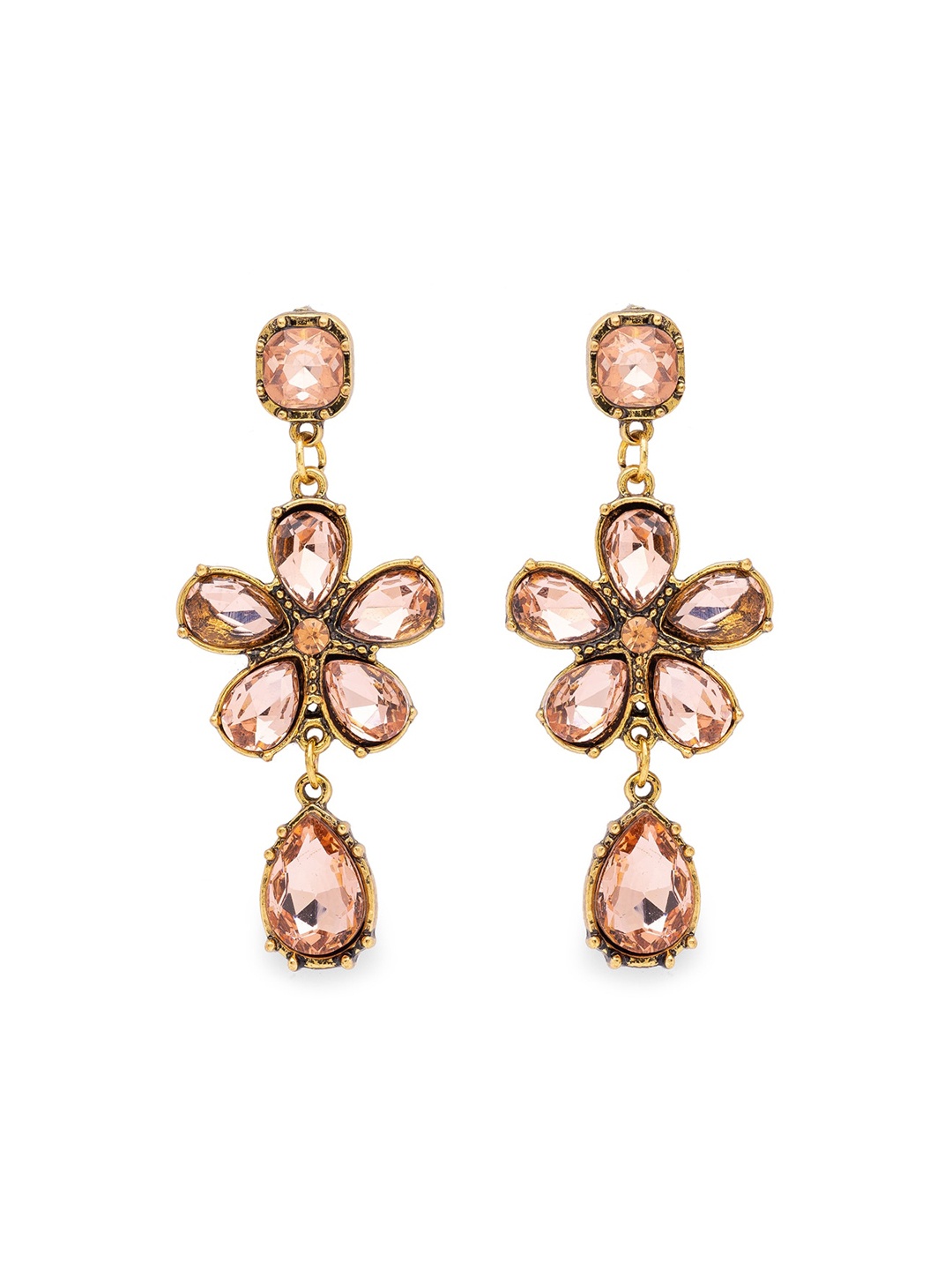 

Globus Gold-Toned & Pink Floral Drop Earrings