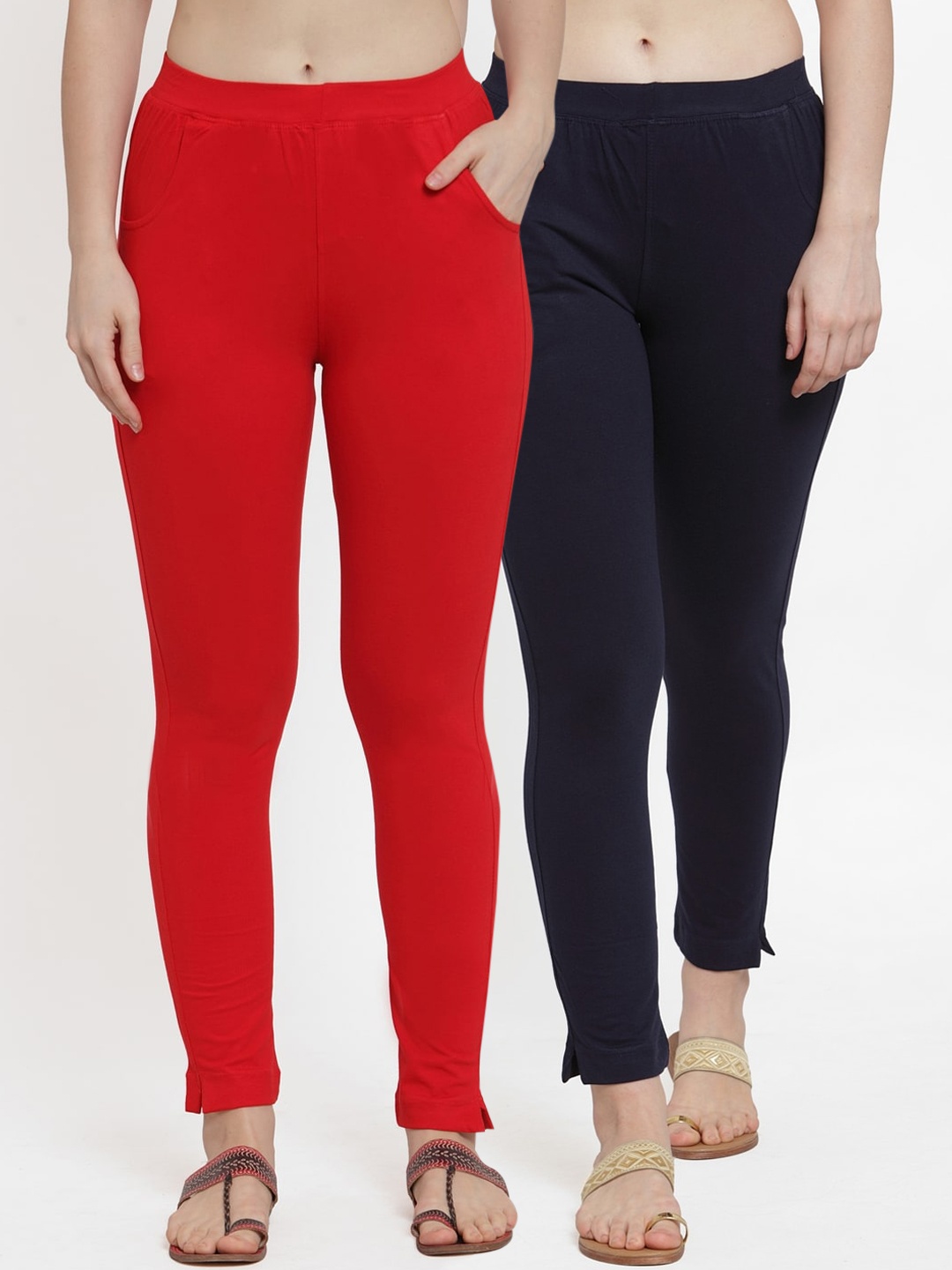 

TAG 7 Women Pack Of 2 Solid Straight-Fit Ankle-Length Leggings, Red