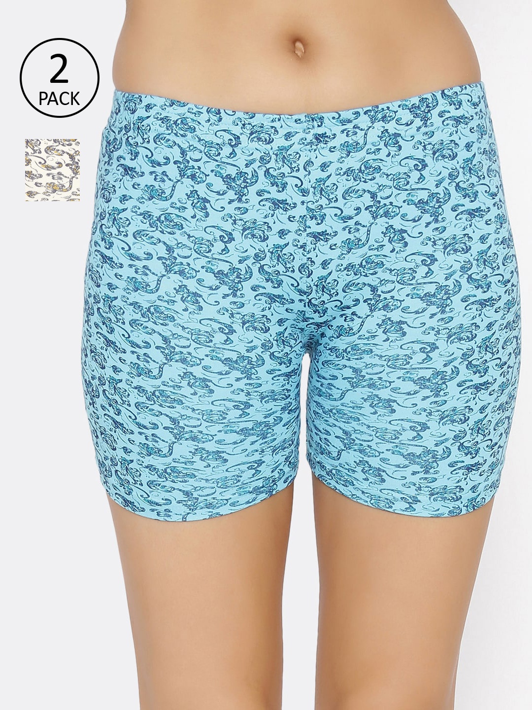 

Lady Lyka Women Pack Of 2 Blue & Off-White Printed Boy Shorts C-SHORT-PT-06-04