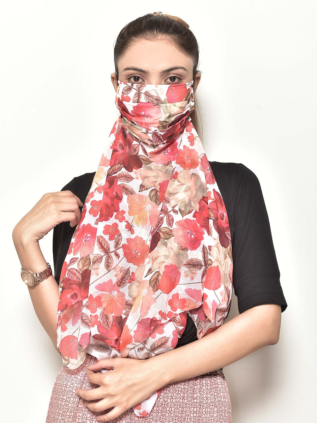 Swayam Woman Reusable 3-Layer Outdoor Protective Face Mask Com Scarf, Orange