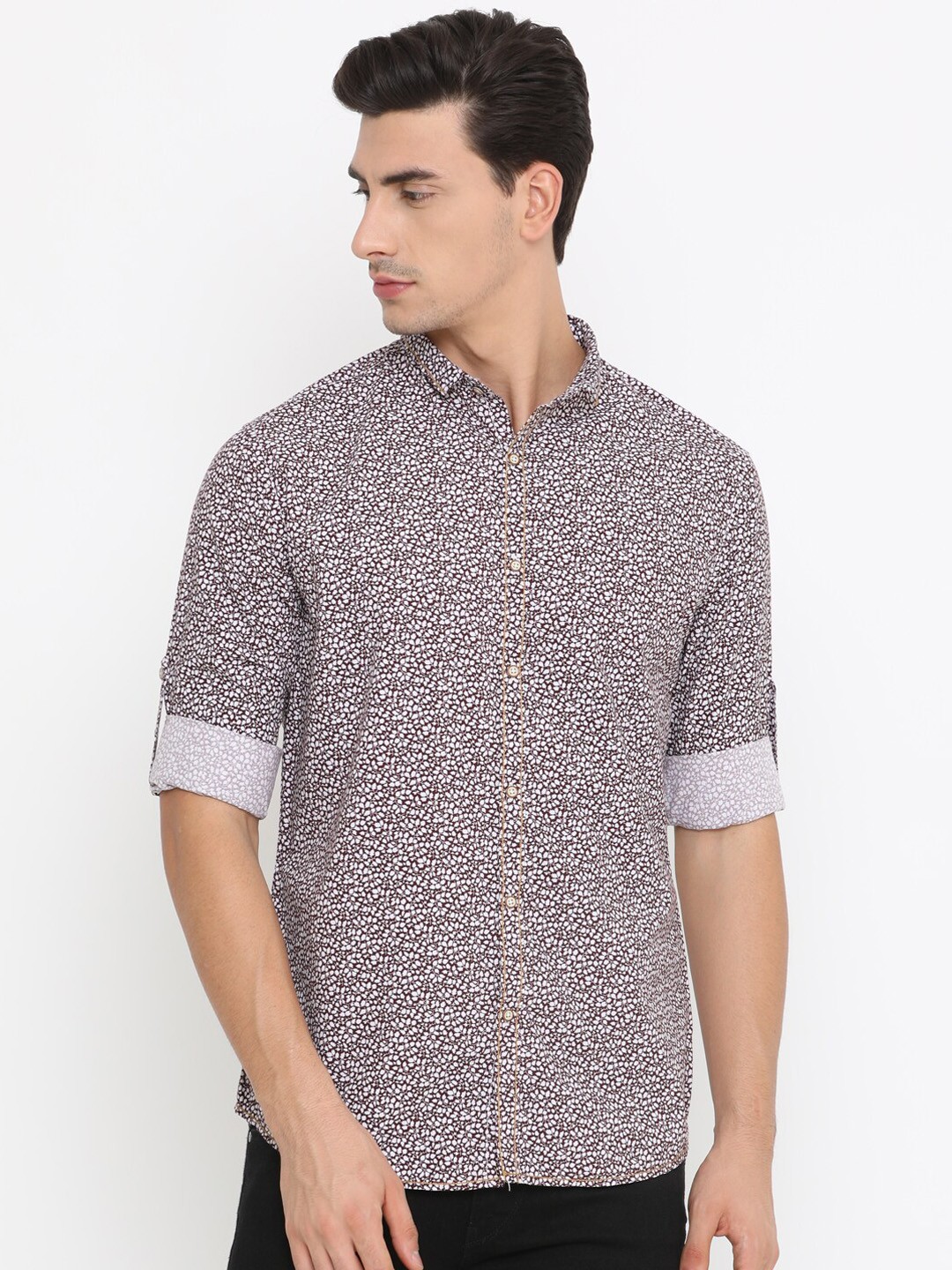 

SHOWOFF Men Maroon & White Slim Fit Printed Casual Shirt