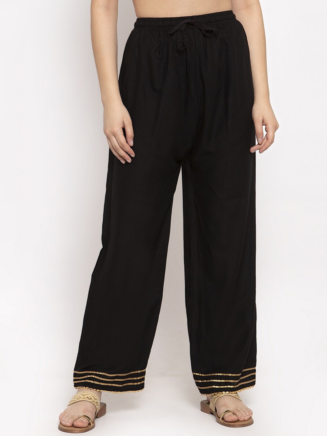 

Clora Creation Women Black Embellished Gotta Patti Straight Palazzos