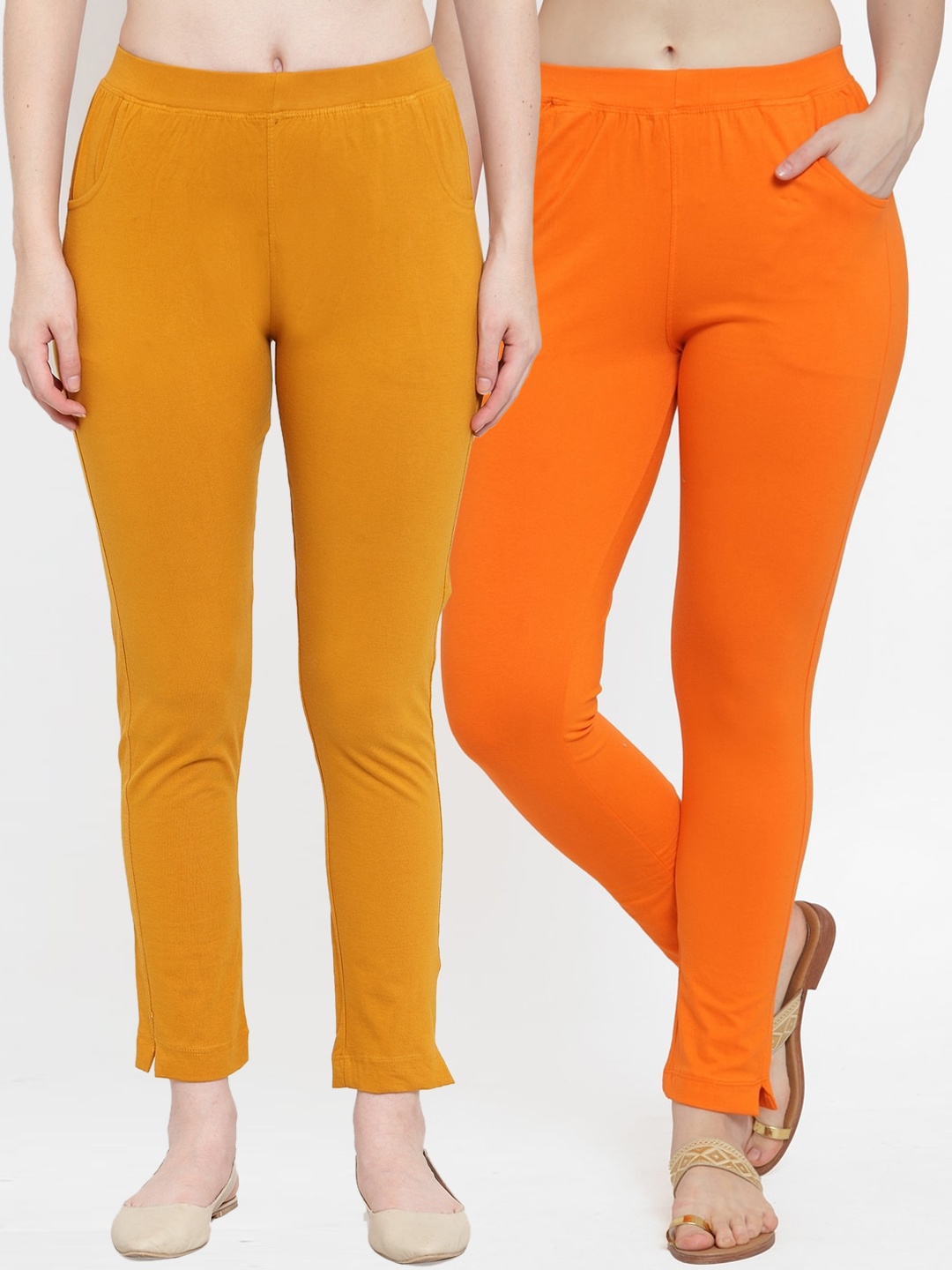 

TAG 7 Women Pack Of 2 Solid Ankle-Length Straight-Fit Leggings, Orange