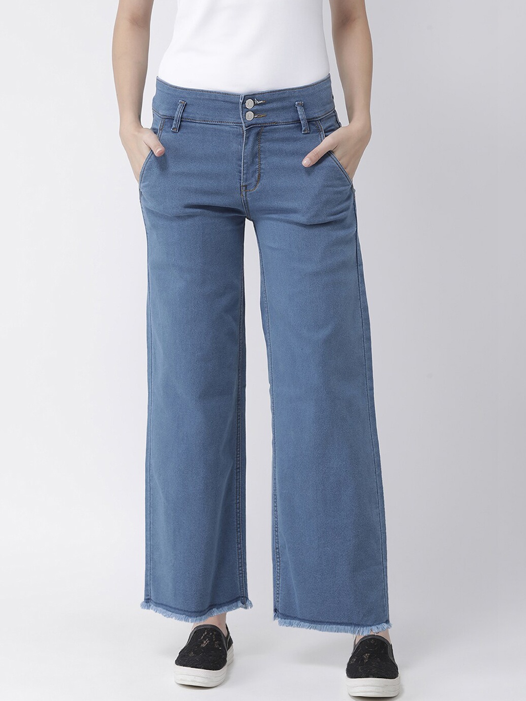 

KASSUALLY Women Blue Wide Leg Mid-Rise Clean Look Jeans