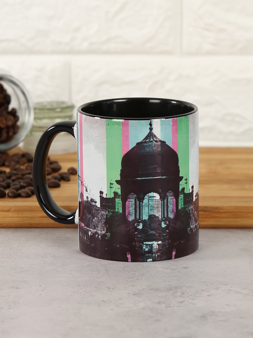 

India Circus by Krsnaa Mehta Black & Green Floral Printed Mug