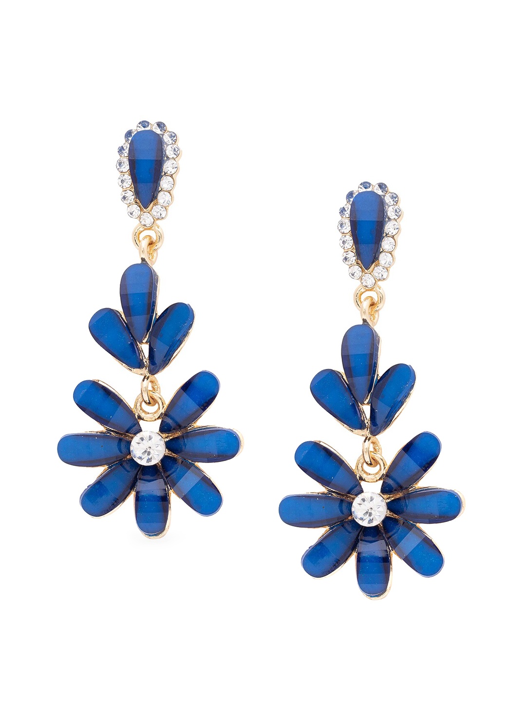 

Globus Gold-Plated & Navy Blue Floral Drop Earrings