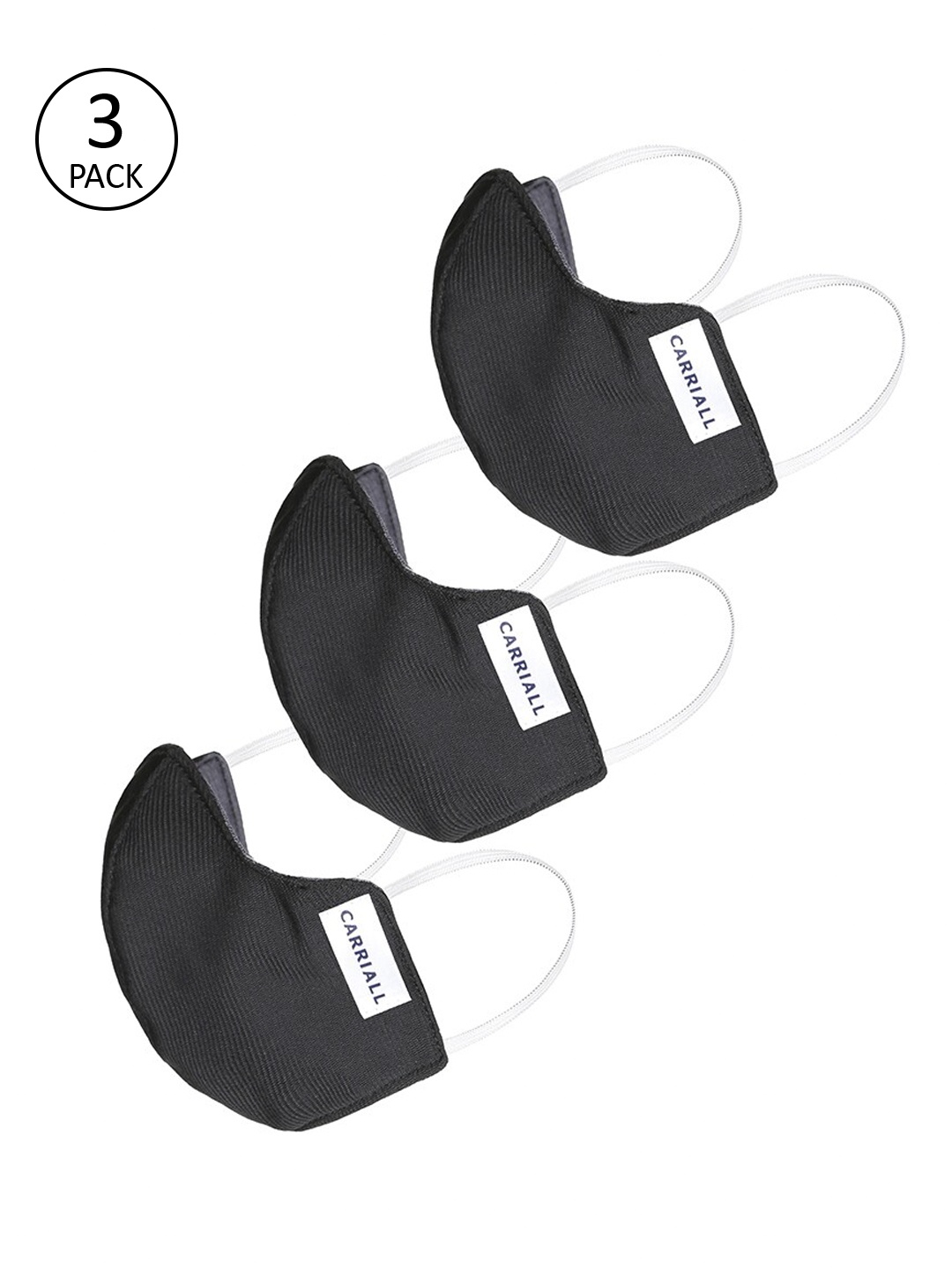

CARRIALL Unisex 3 Pcs Black 3-Ply Anti-Microbial Reusable Cloth Masks