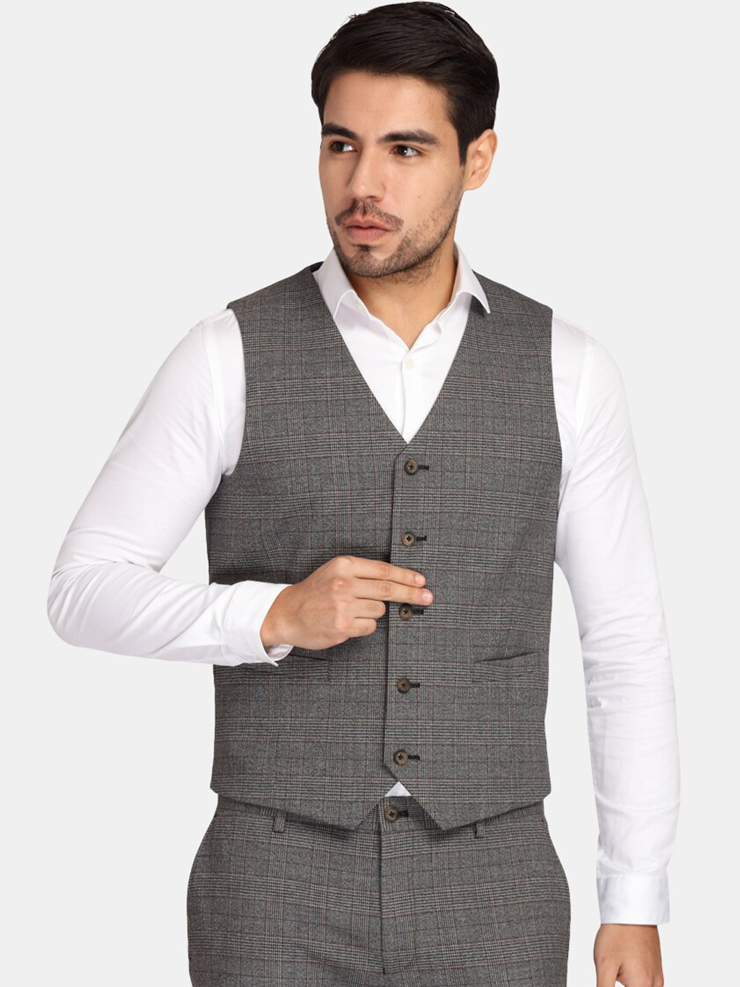

Theme Men Charcoal Grey Checked Slim-Fit Single-Breasted Casual Three-Piece Suit