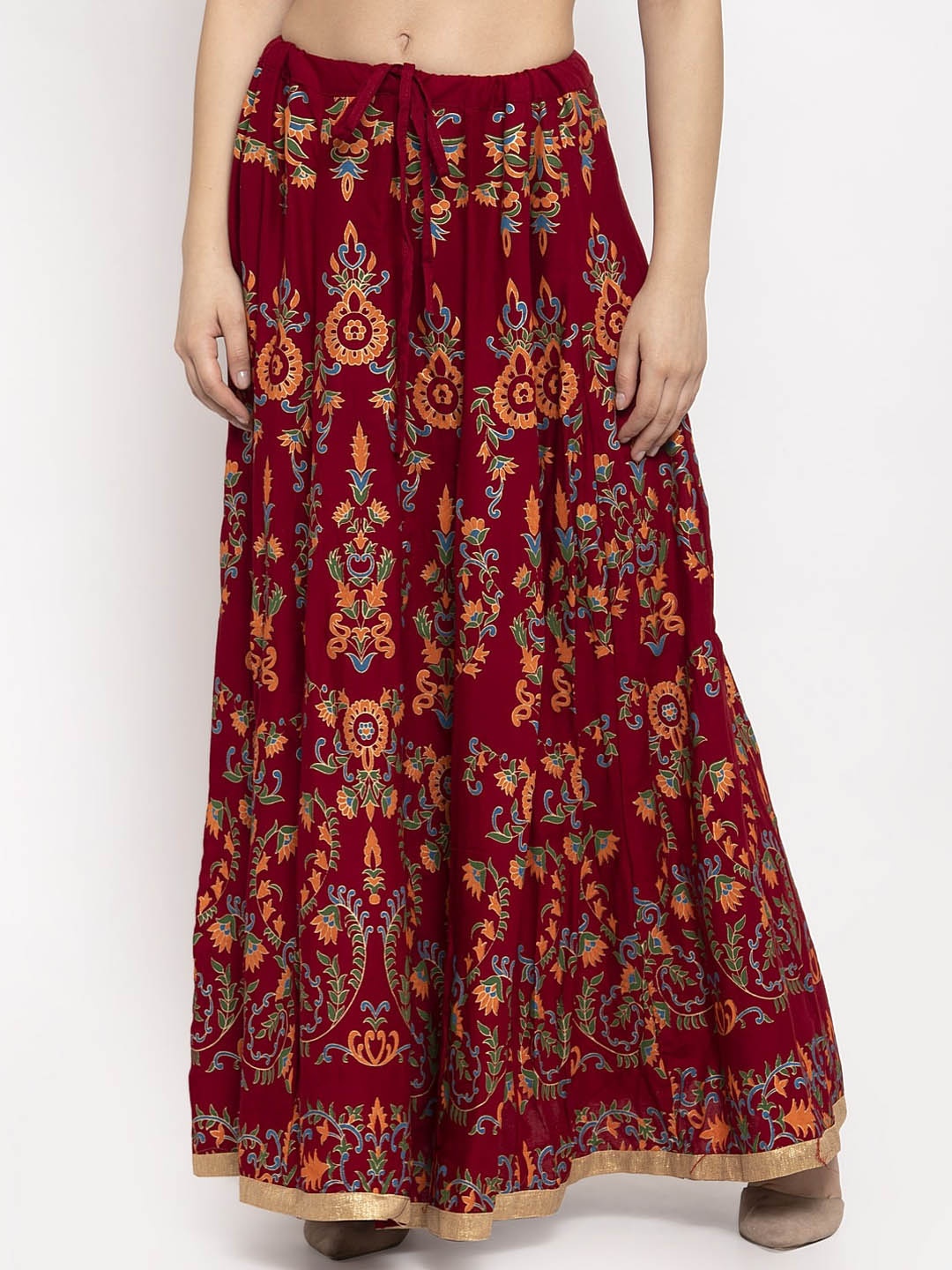 

Clora Creation Women Maroon & Orange Printed Flared Maxi Skirt