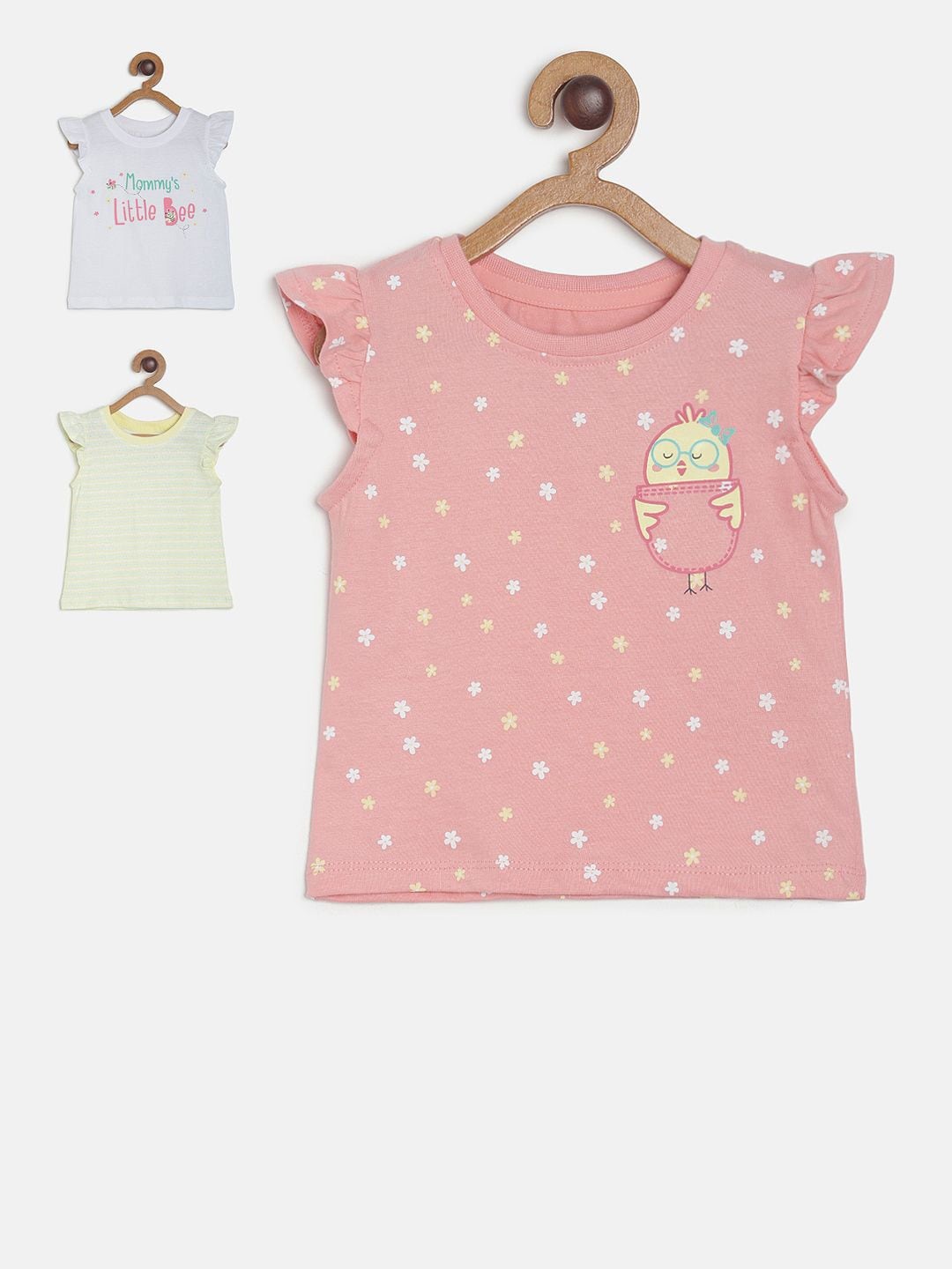 

MINI KLUB Pack of 3 Girls Multicoloured Printed Pure Cotton Top, Multi