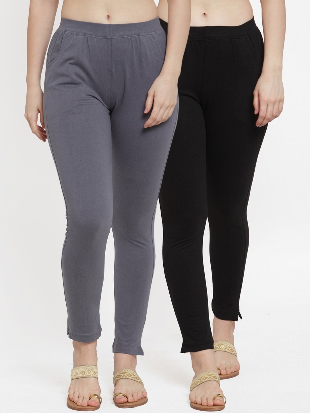 

TAG 7 Women Pack of 2 Solid Ankle-Length Leggings, Grey