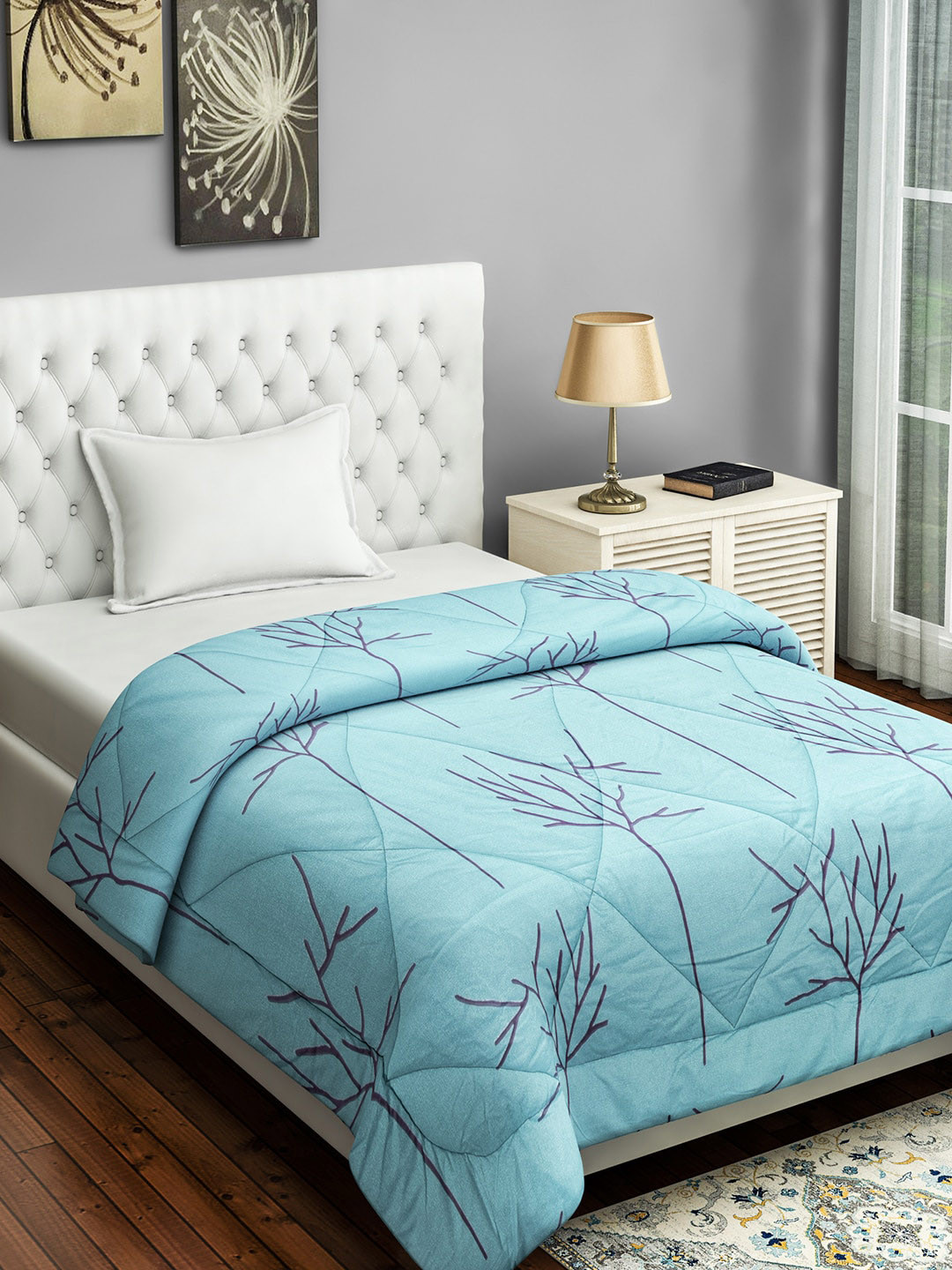 

SWAYAM Blue Floral AC Room 150 GSM Single Bed Comforter