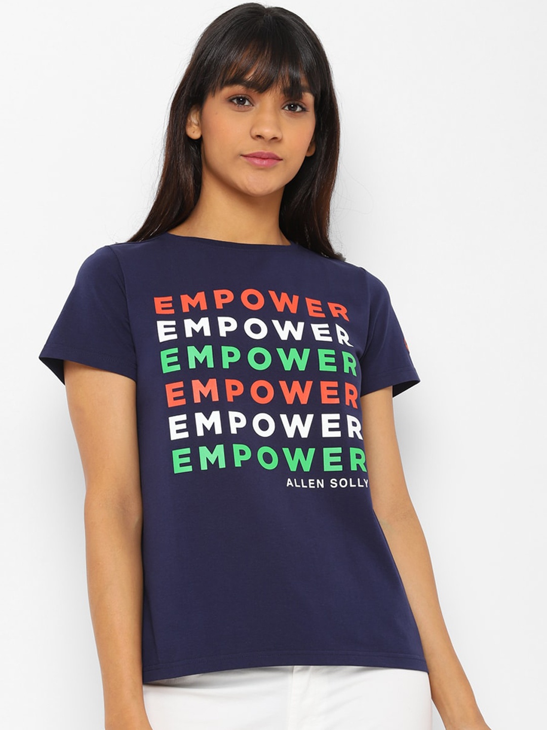 

Allen Solly Woman Women Navy Blue Printed Round Neck T-shirt