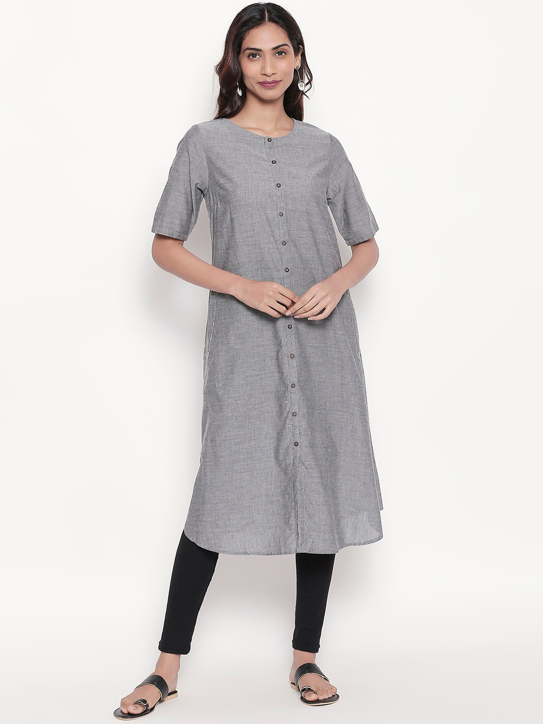 

RANGMANCH BY PANTALOONS Women Grey Solid A-Line Kurta