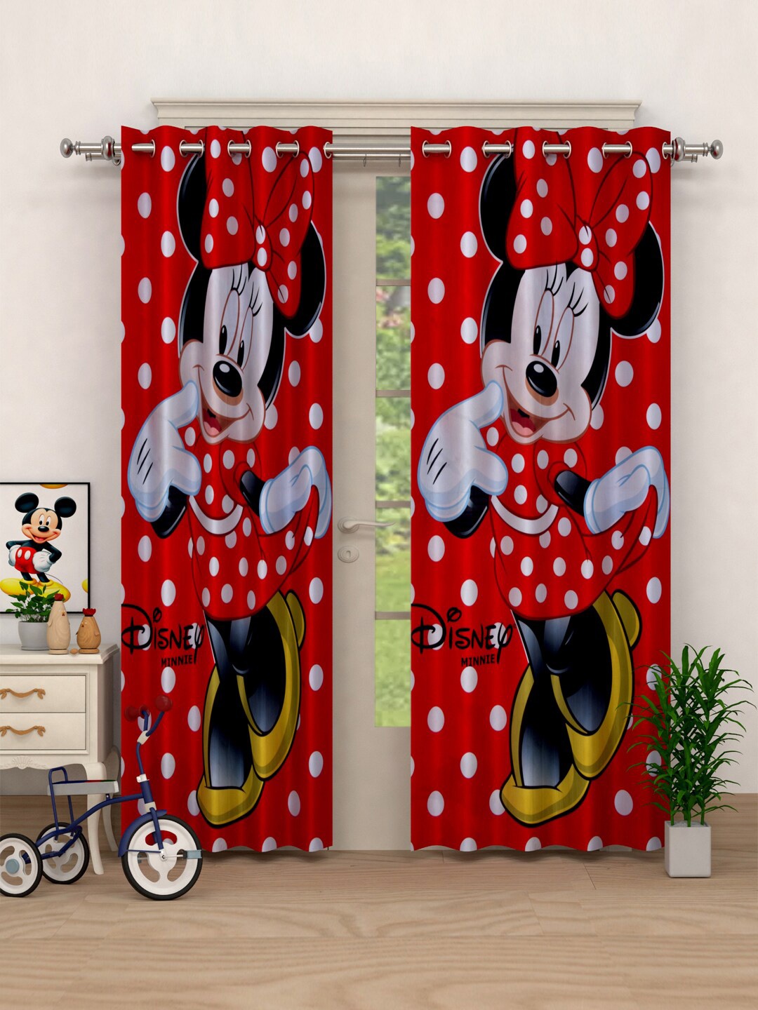 Kuber Industries Red & White Set of 2 Door Curtains