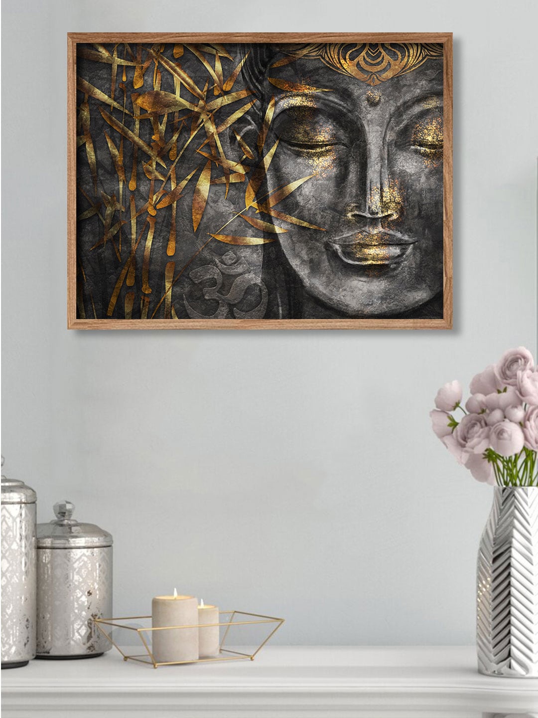 Art Street Charcoal Grey & Brown Calm Buddha Framed Canvas Wall Art