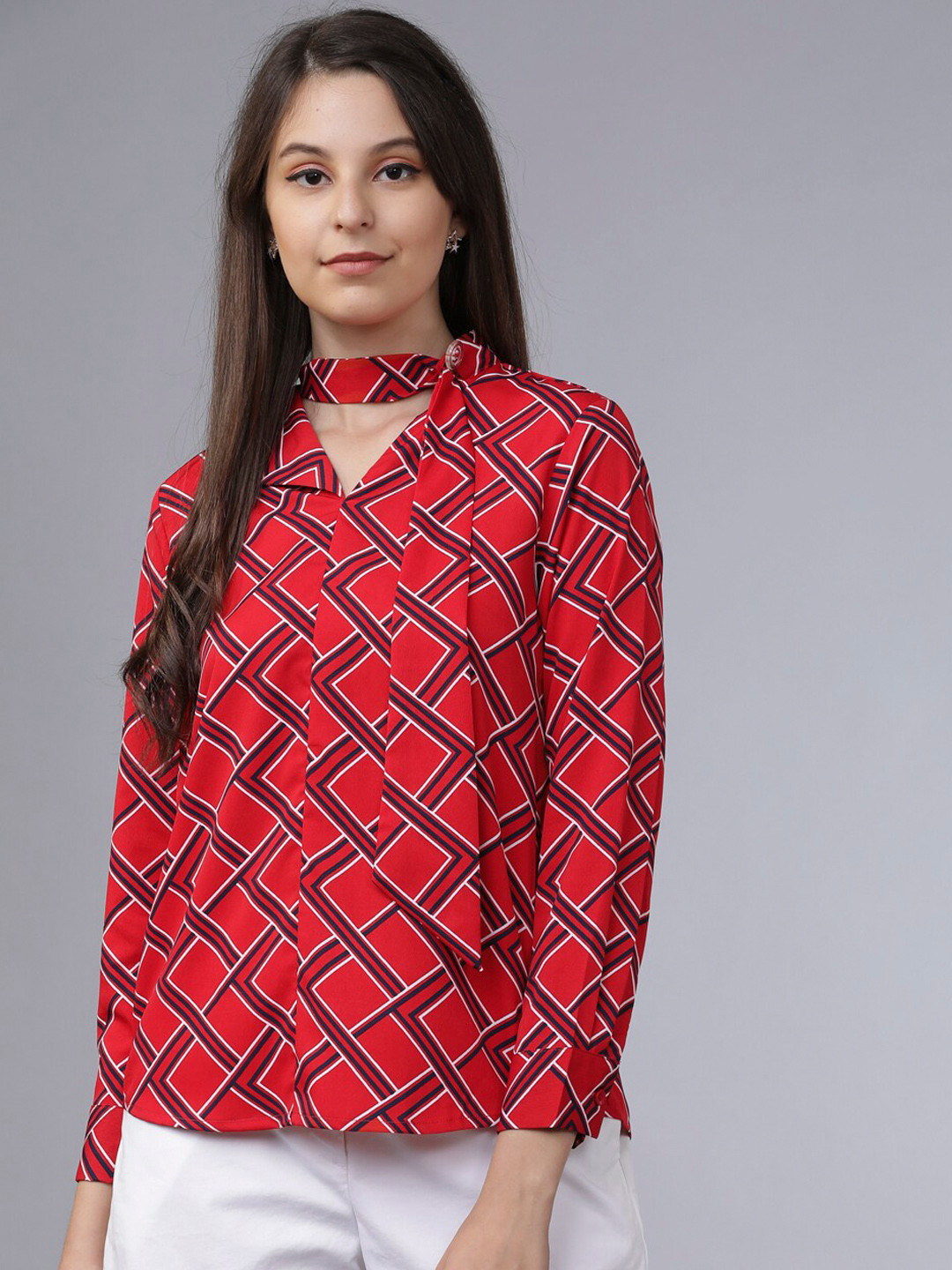 

Tokyo Talkies Women Red Geometric Printed Top