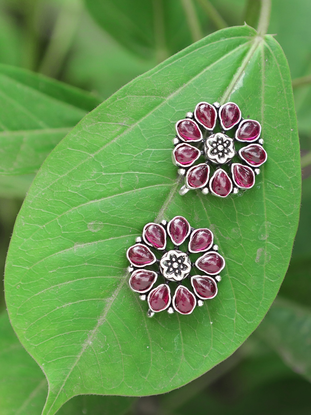 

Adwitiya Collection Silver-Toned & Pink Circular Studs