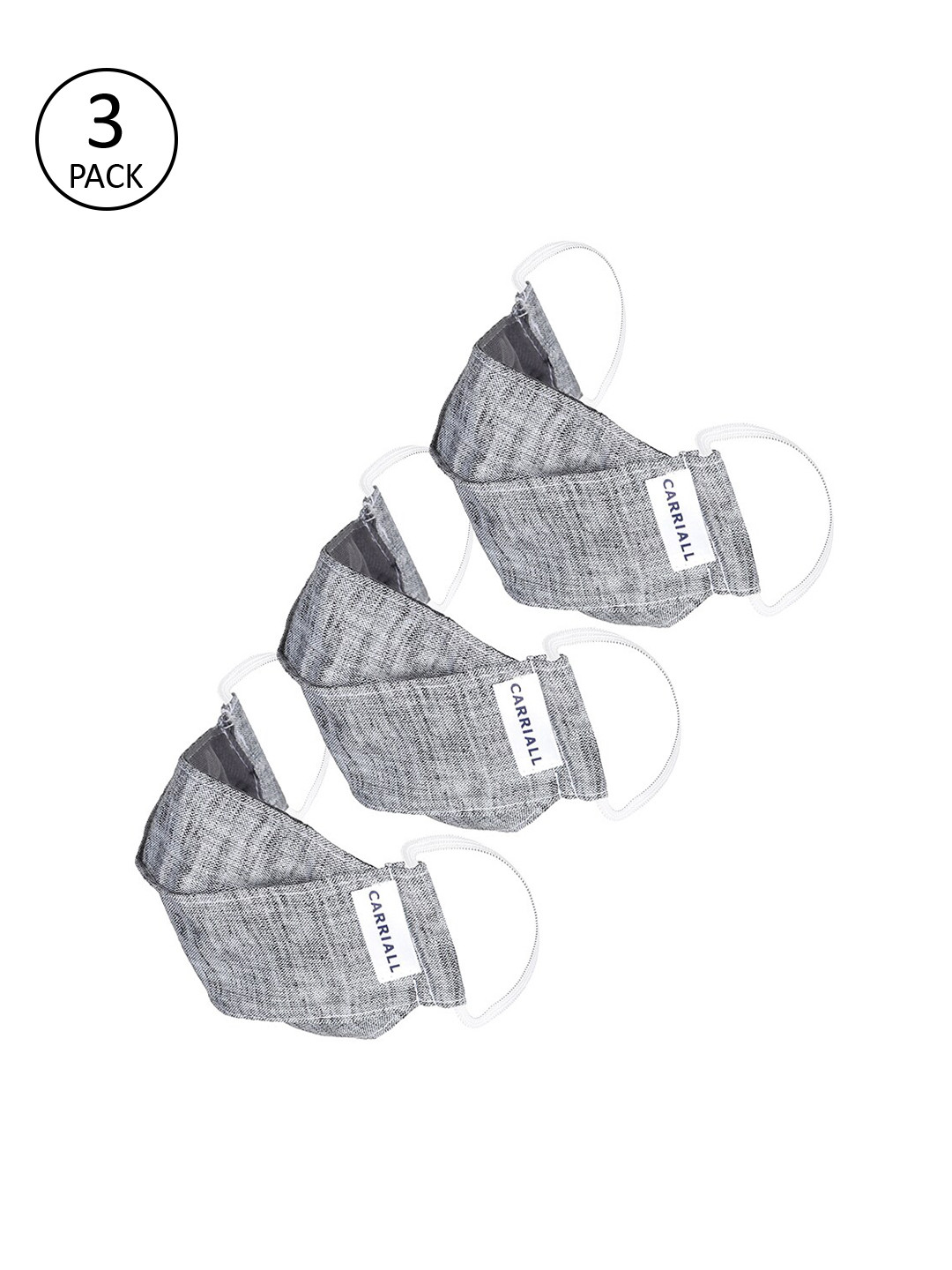 

CARRIALL Unisex 3 Pcs Grey 3-Ply Anti-Microbial Reusable Cloth Masks