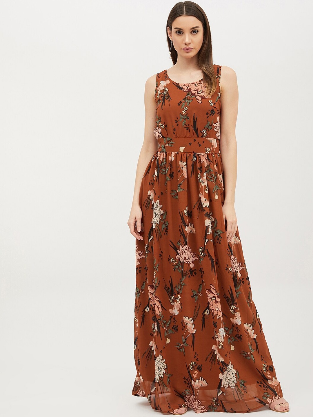 

Harpa Women Brown Floral Printed Maxi Dress