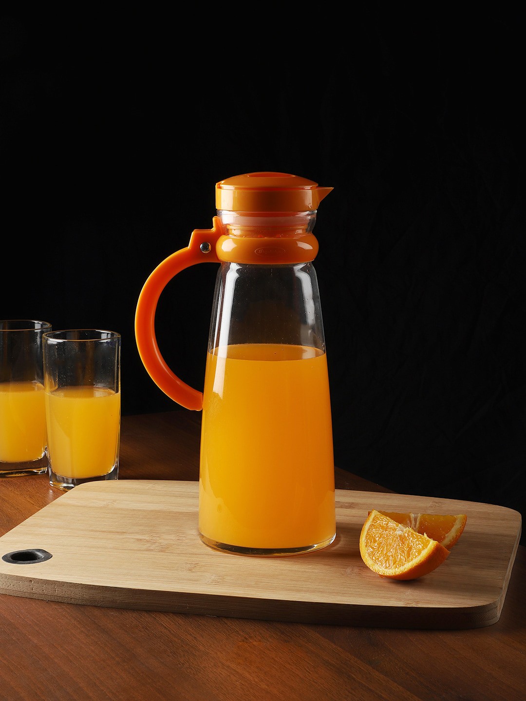 

INCRIZMA Transparent & Orange Glass Water Jug with Handle
