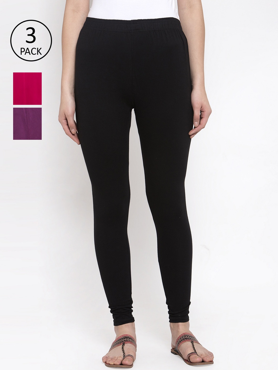 

TAG 7 Women Pack Of 3 Solid Leggings, Black