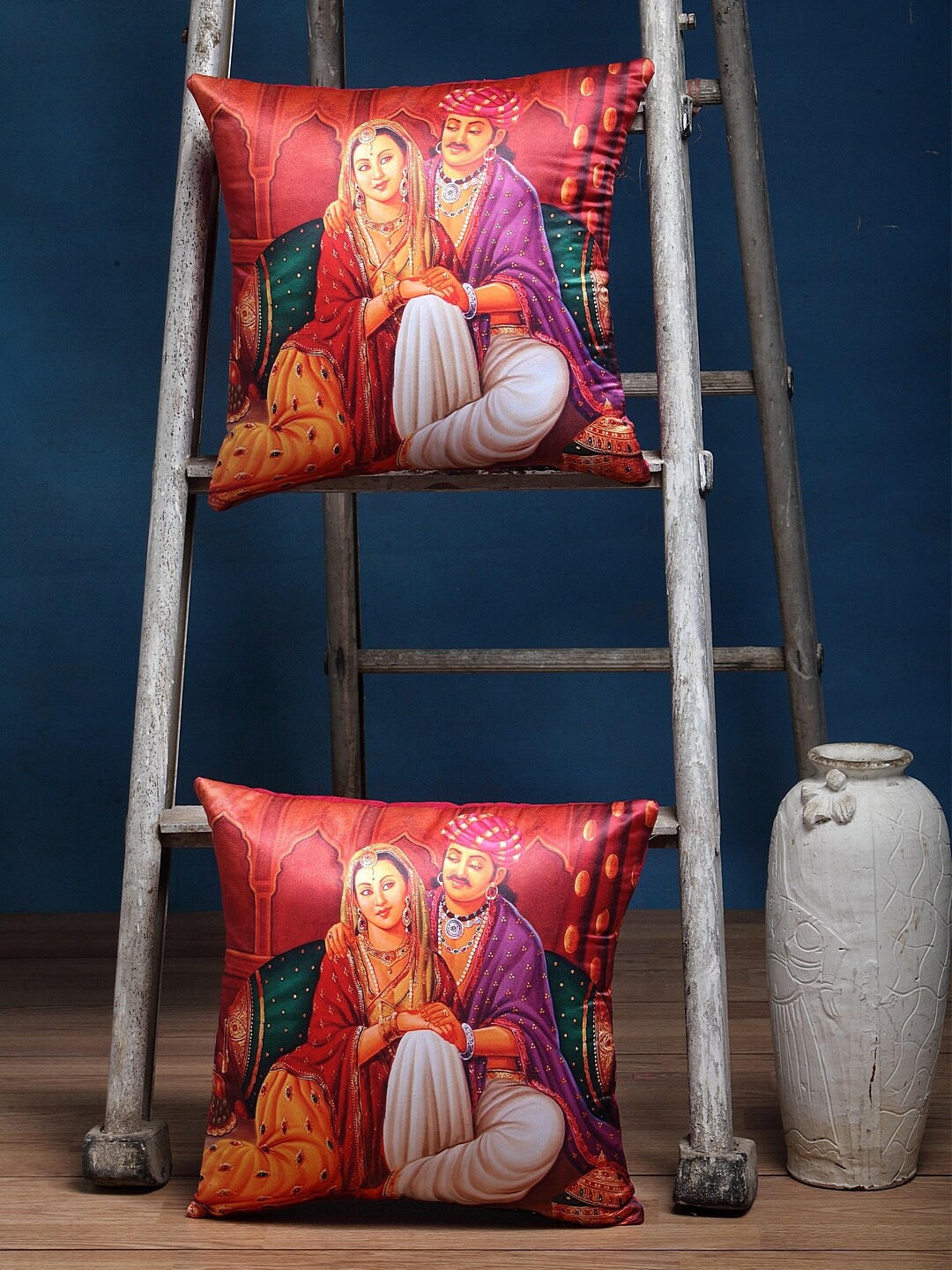 Alina decor Red & Purple Set of 2 Abstract Square Cushion Covers