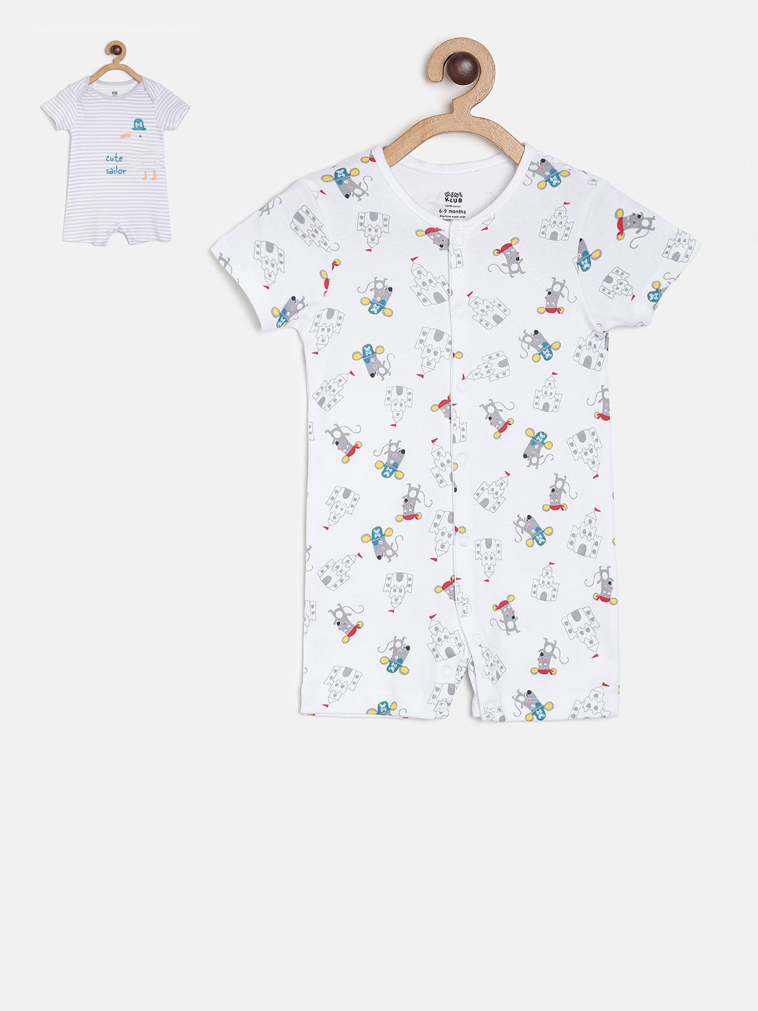 

MINI KLUB Infants Boys Pack Of 2 Rompers, White