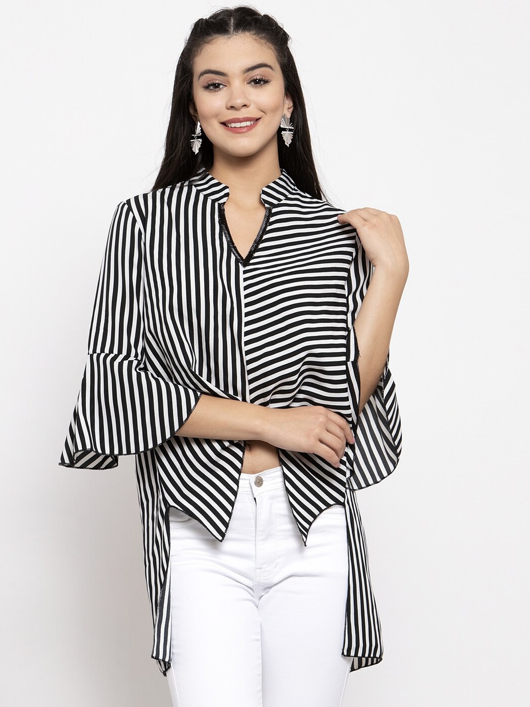 

KASSUALLY Women Black & White Striped Top