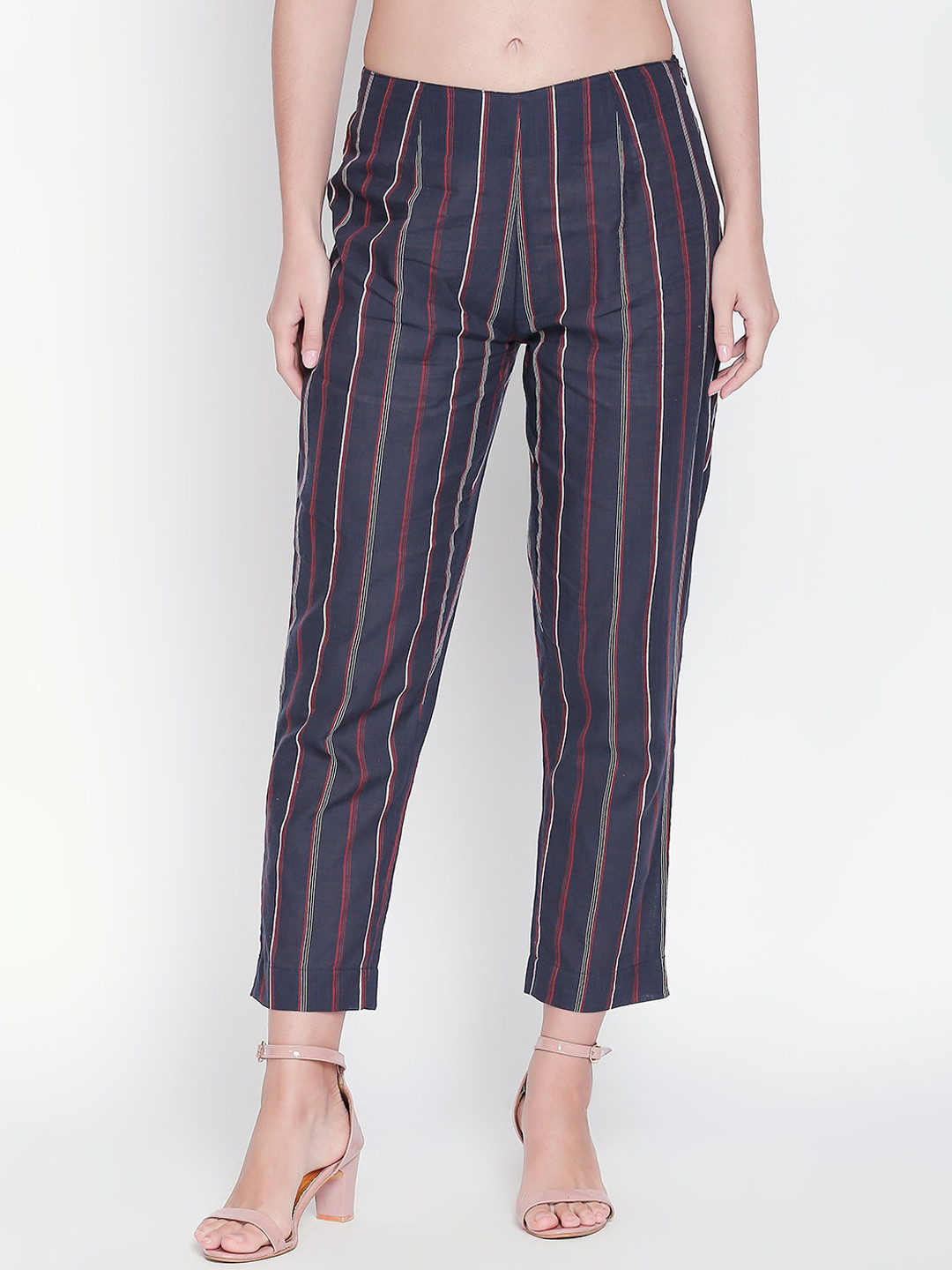

RANGMANCH BY PANTALOONS Women Violet Slim Fit Striped Regular Trousers