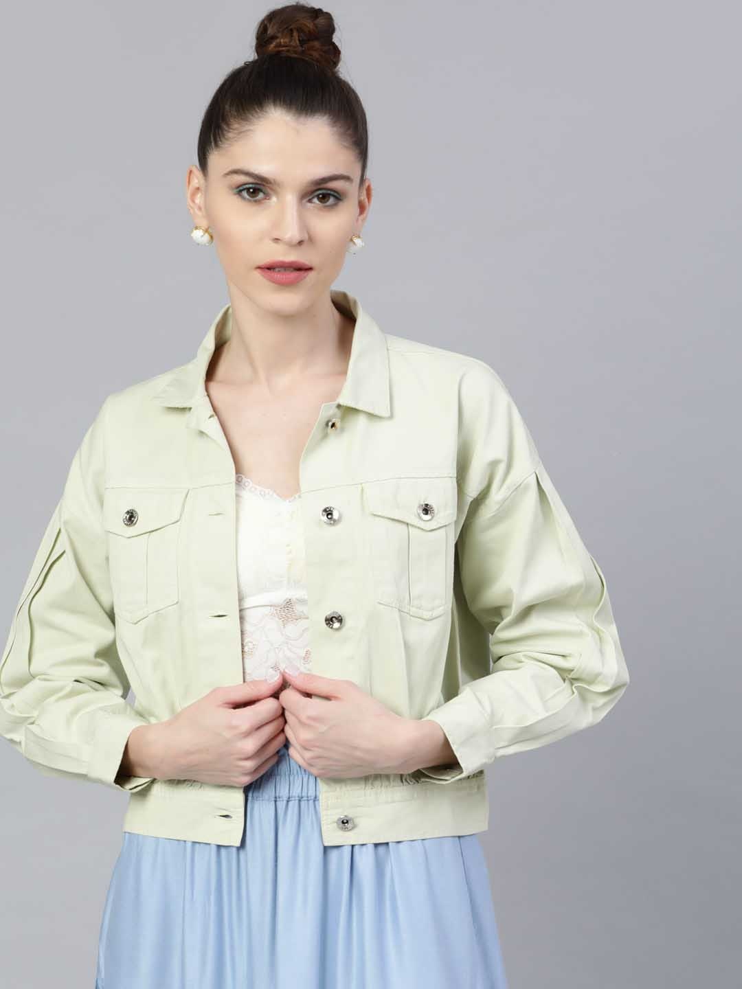 

STREET 9 Women Green Solid Denim Jacket