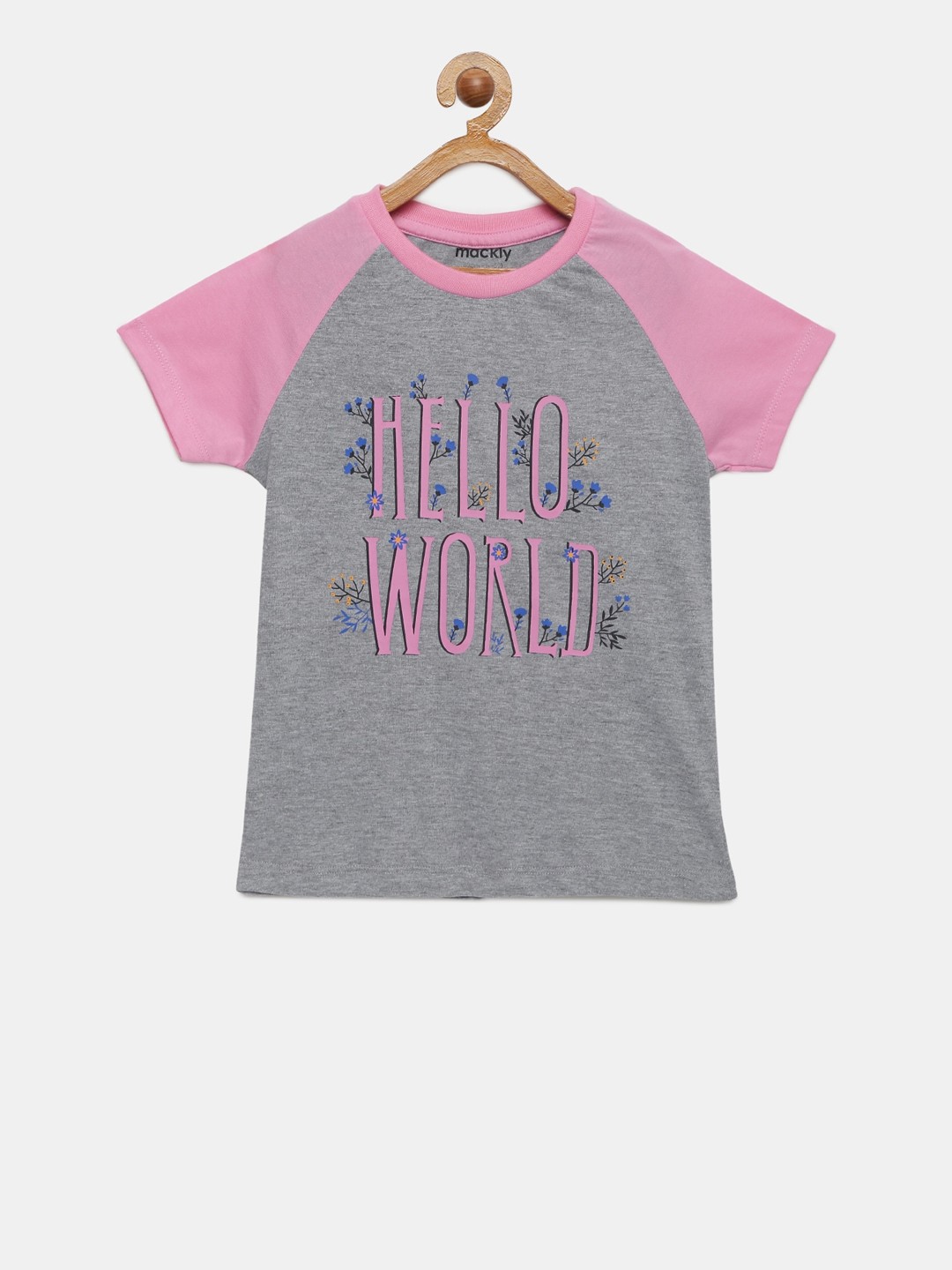 

mackly Girls Grey Melange & Pink Colourblocked Lounge T-Shirt