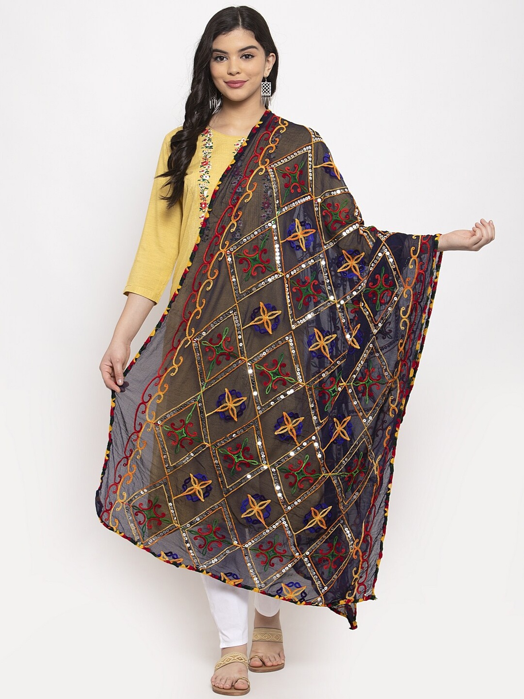 

Clora Creation Navy Blue Embellished Dupatta