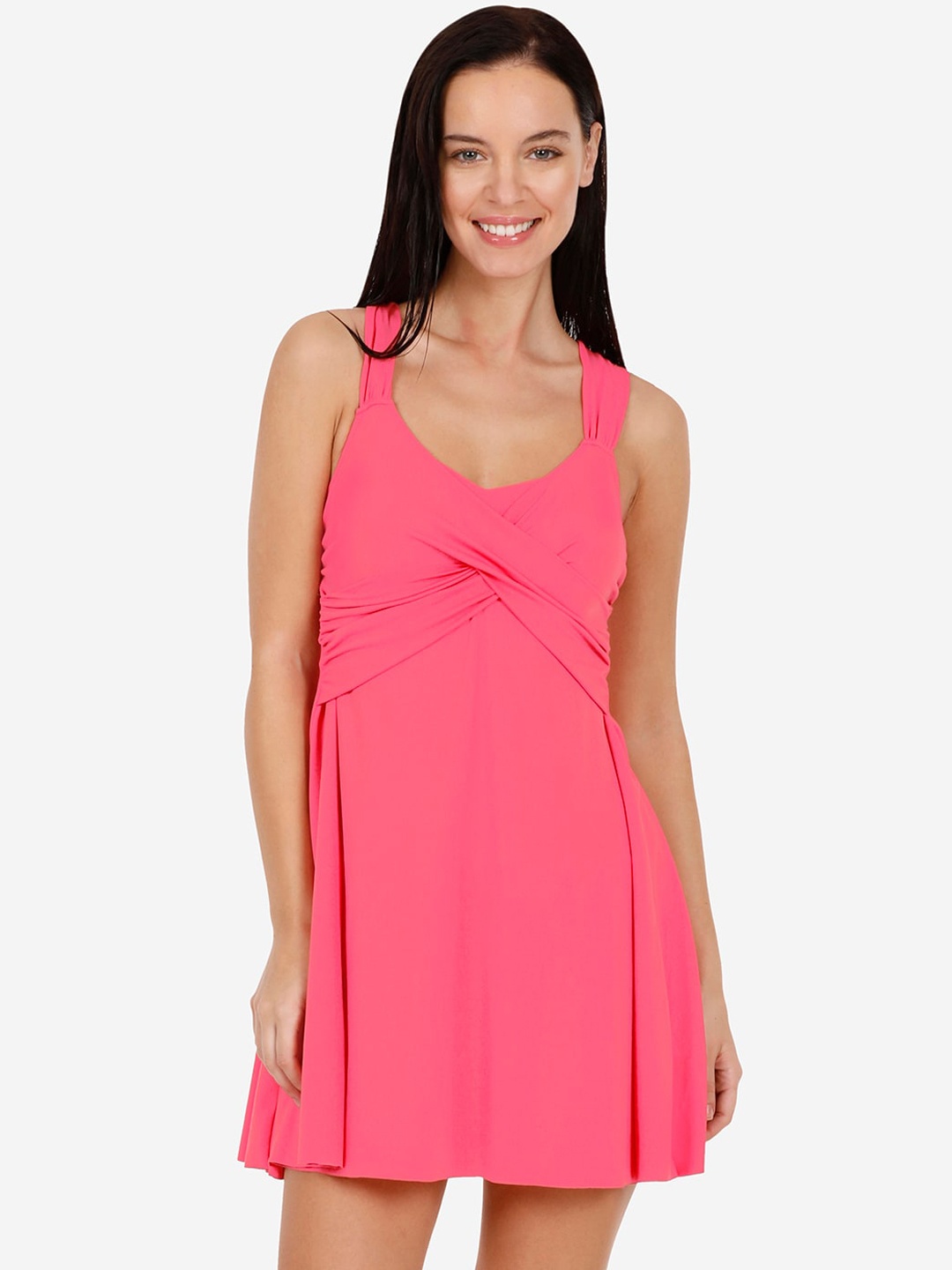 

Amante Women Pink Solid Flared Swimming Dress