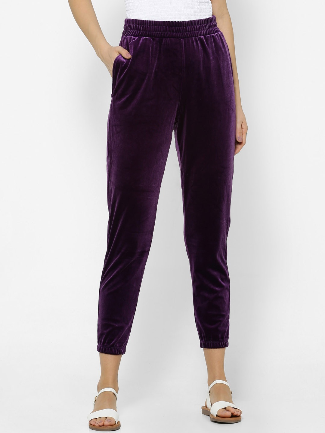 

FOREVER 21 Women Purple Regular Fit Velvet Solid Joggers