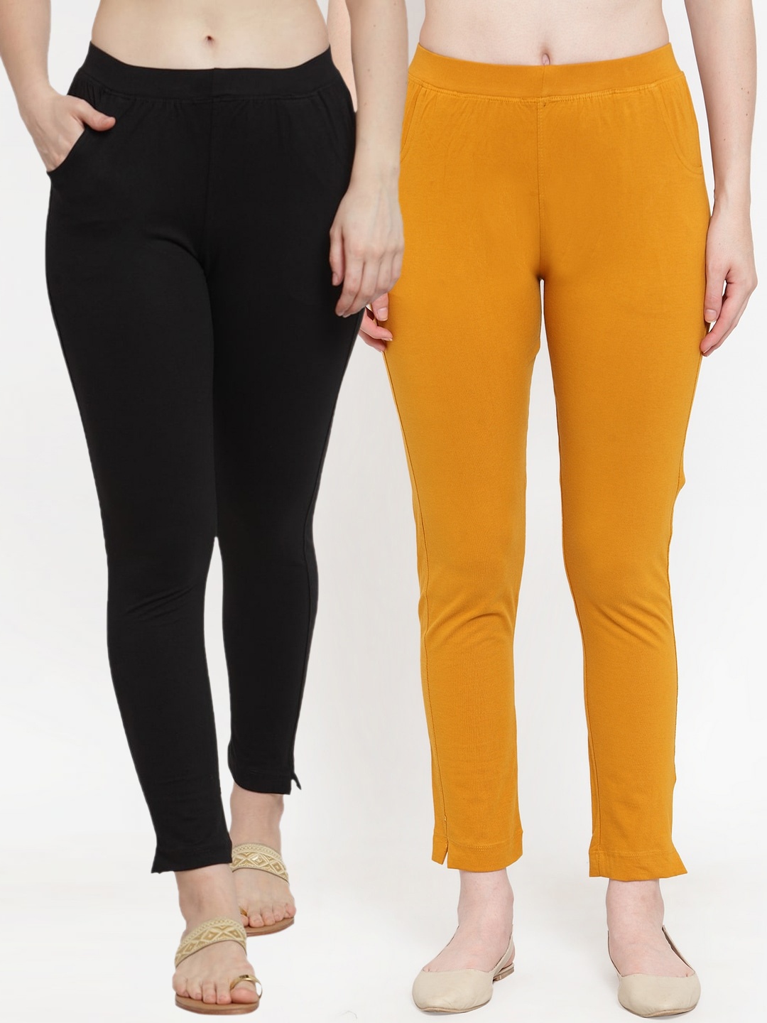 

TAG 7 Women Pack Of 2 Solid Straight-Fit Ankle-Length Leggings, Black