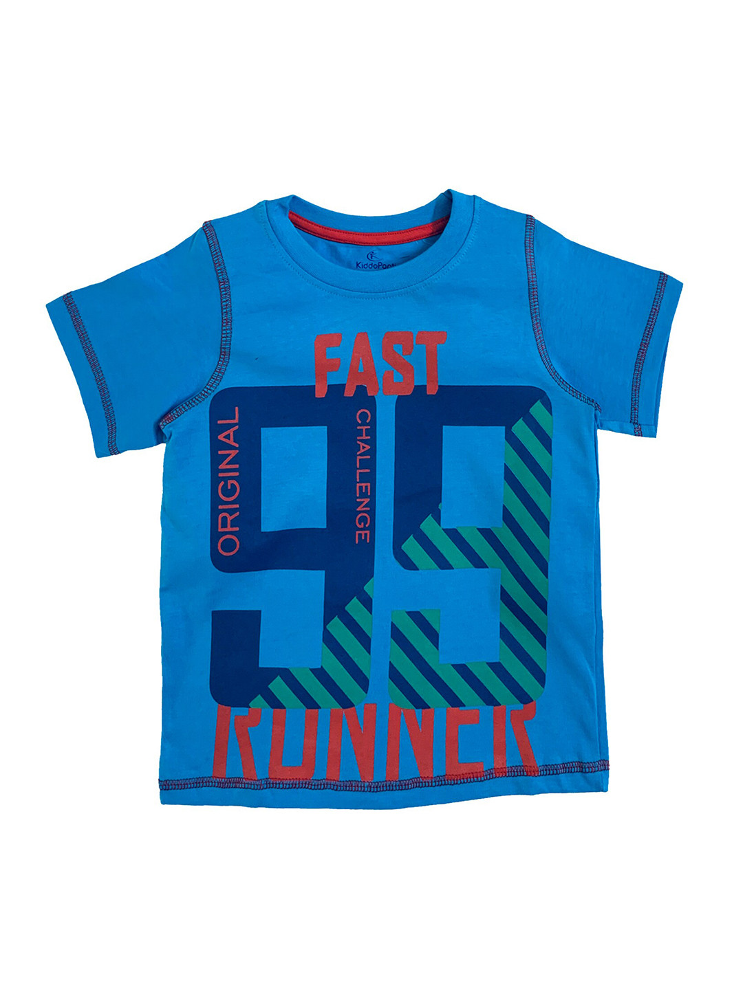 

KiddoPanti Boys Blue Printed Round Neck Pure Cotton T-shirt