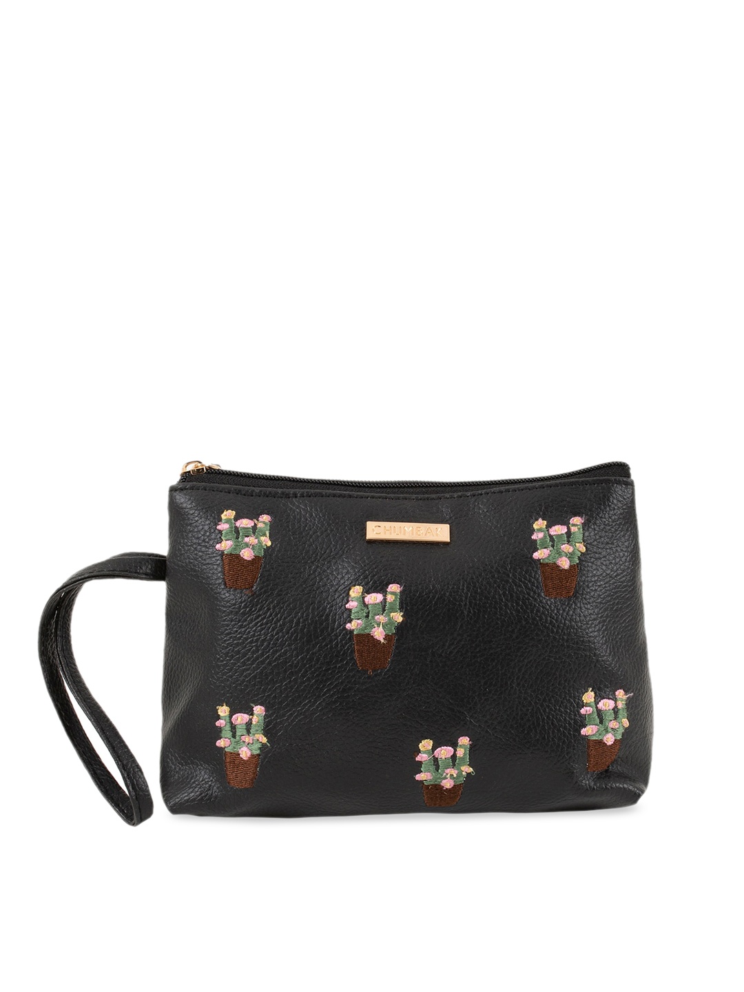 

Chumbak Unisex Black Flower Pot Embroidered All Purpose Travel Pouch